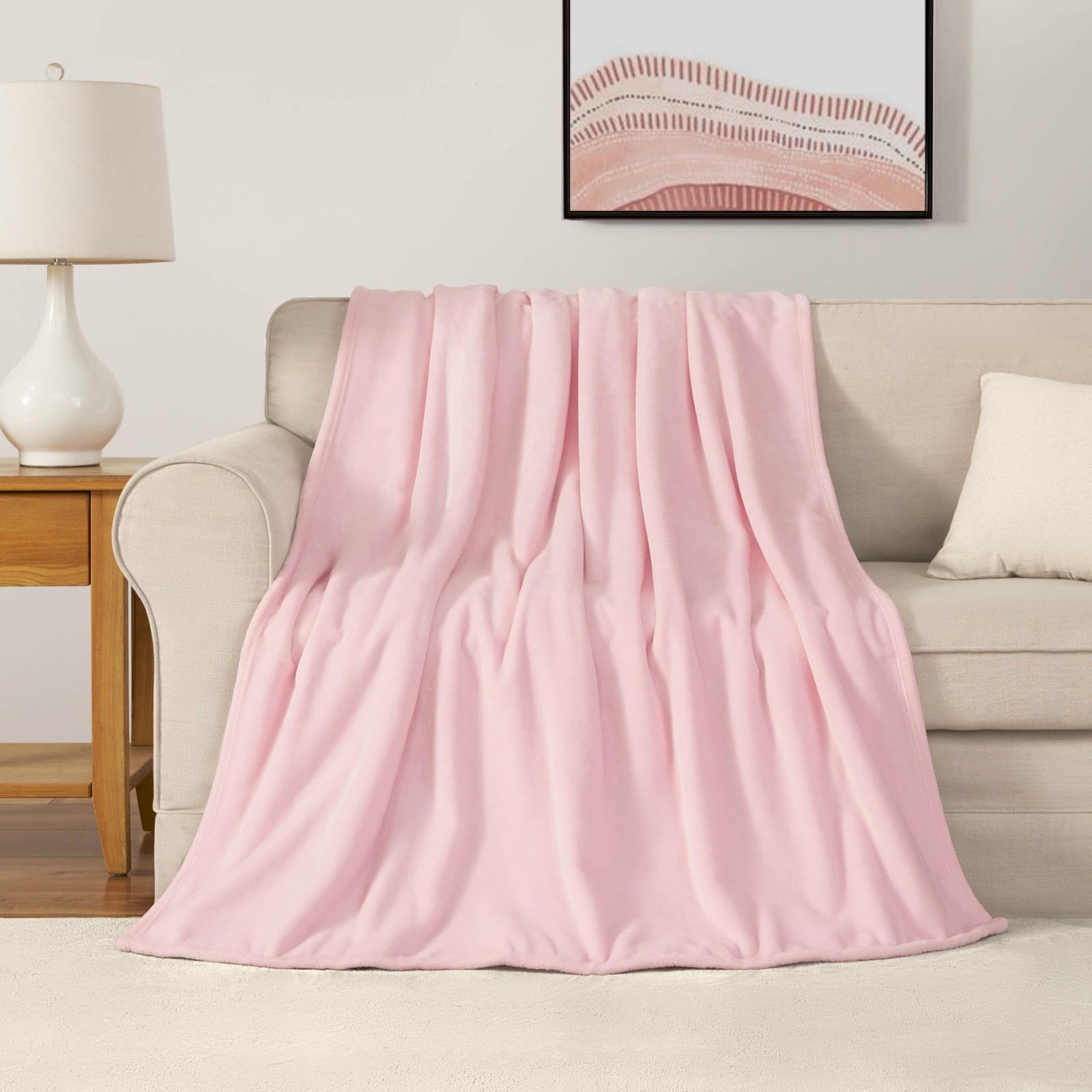 Light Pink Solid Plush Throw Blanket Ultimate Comfort Cozy Warmth 50x70 Inch