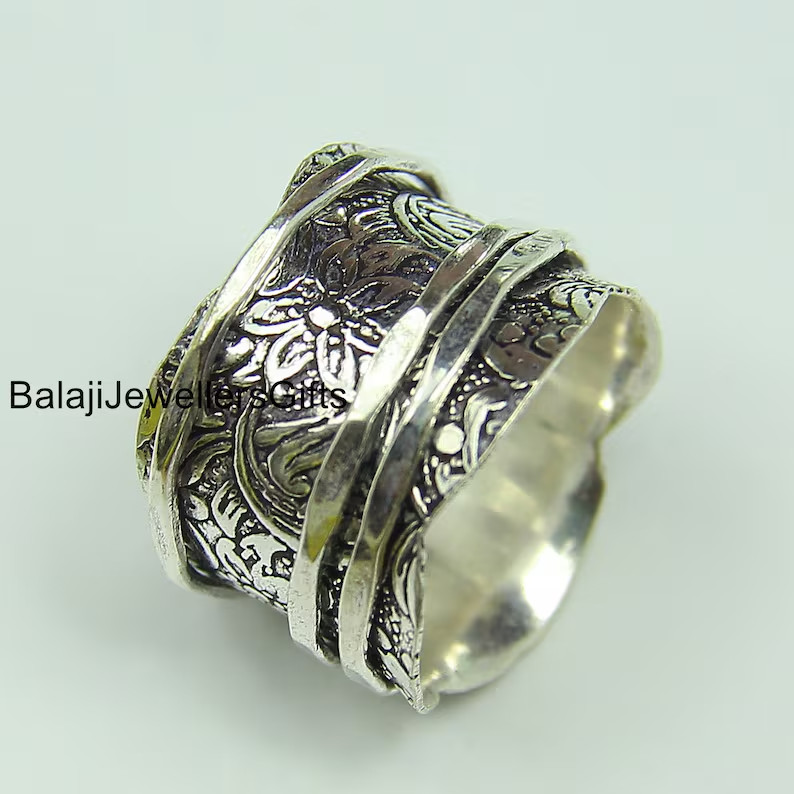 Handmade Sterling Silver Spinner Ring: Boho Meditation Anxiety Ring All size