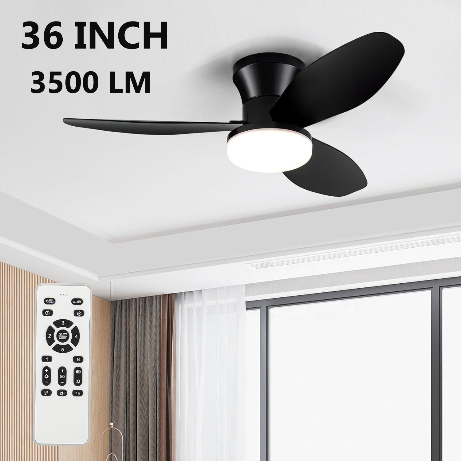 36" Modern LED Ceiling Fan With Light, Remote & 6 Speeds Ceiling Light 3500LM