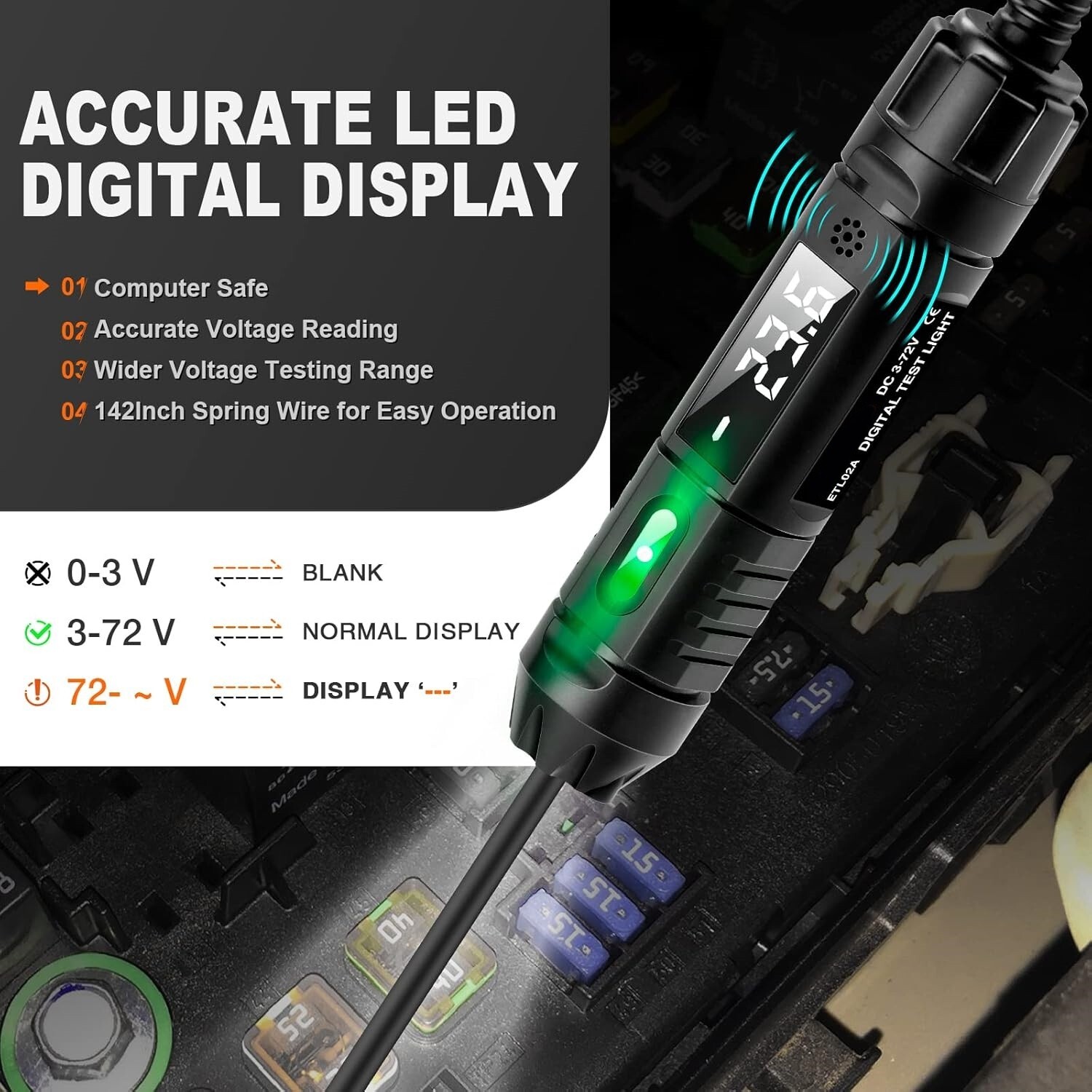 Probador De Circuito Led Automotriz Digital Actualizado De 3-72 V Luz De Prueba