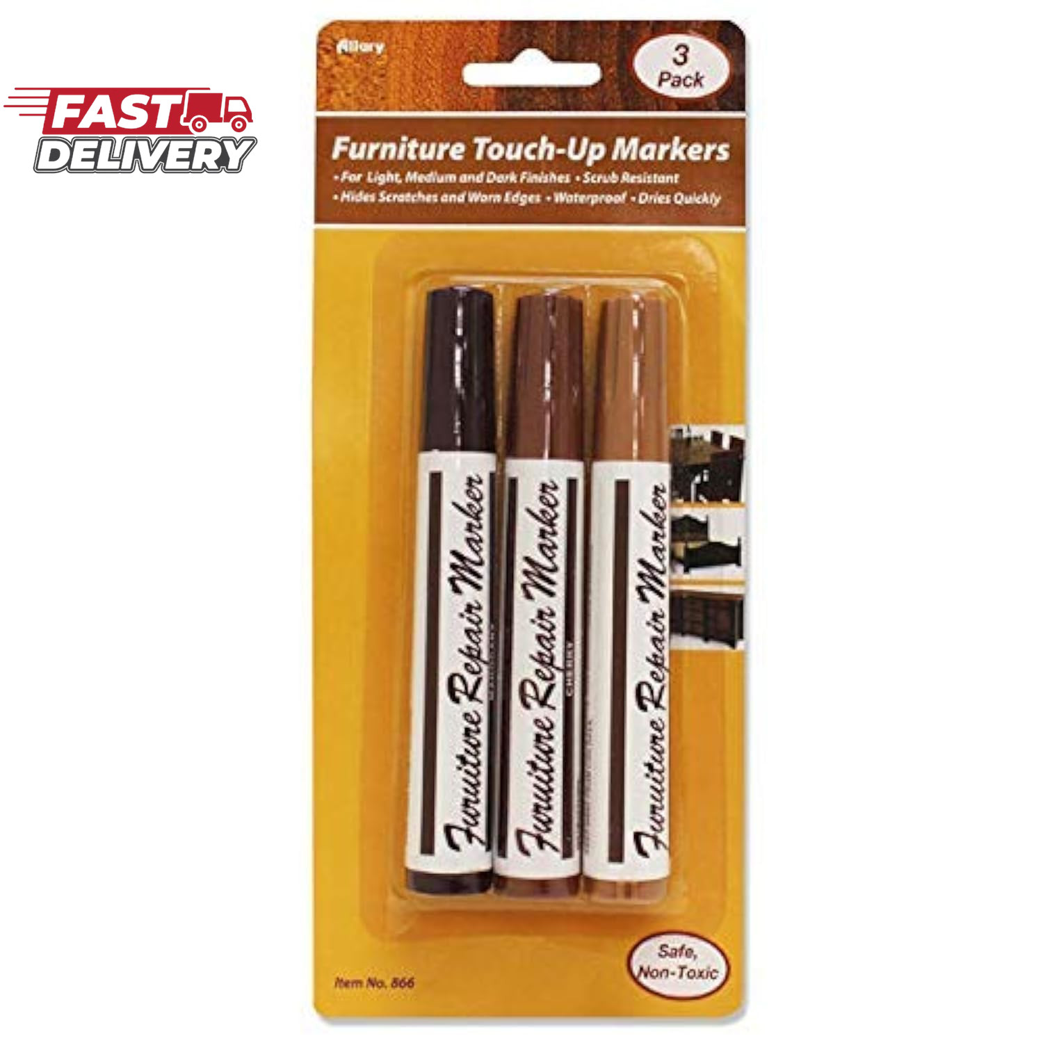 Allary Furniture Touch-Up Markers: Brown Color; 1 Pack of 3 Markers