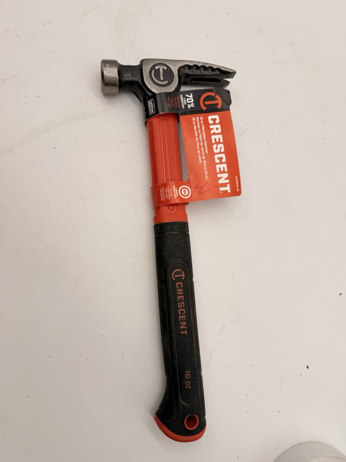 16 oz FIBERGLASS GENERAL PURPOSE HAMMER 70% LESS VIBRATION CRESCENT CHFGP16
