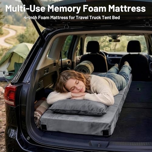 Memory Foam Camping Mattress Pad with Small Single/Cot: 72*24*4" Dark Gray