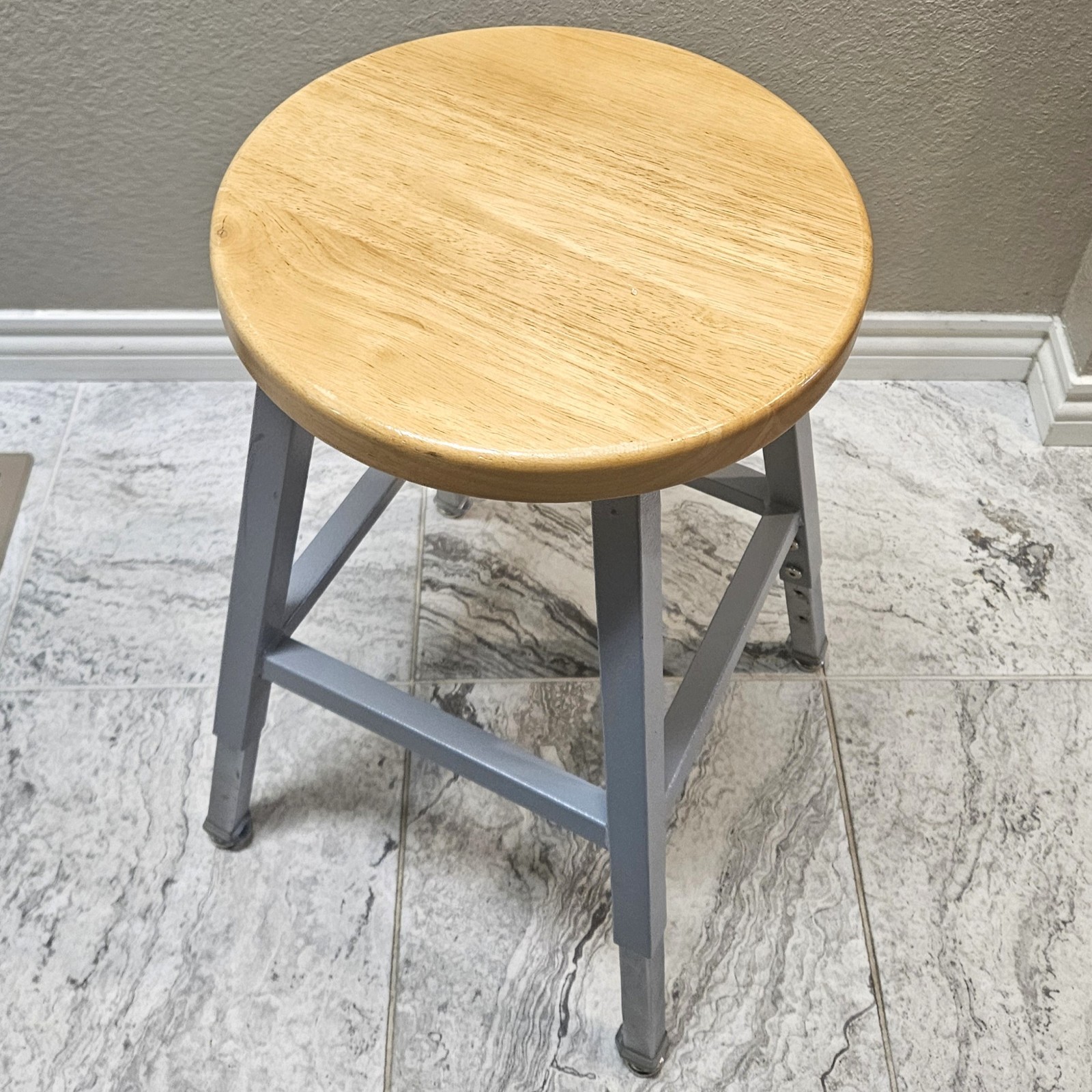 Science Lab Stool, Solid Wood Seat & Steel Frame Adjustable, Gray