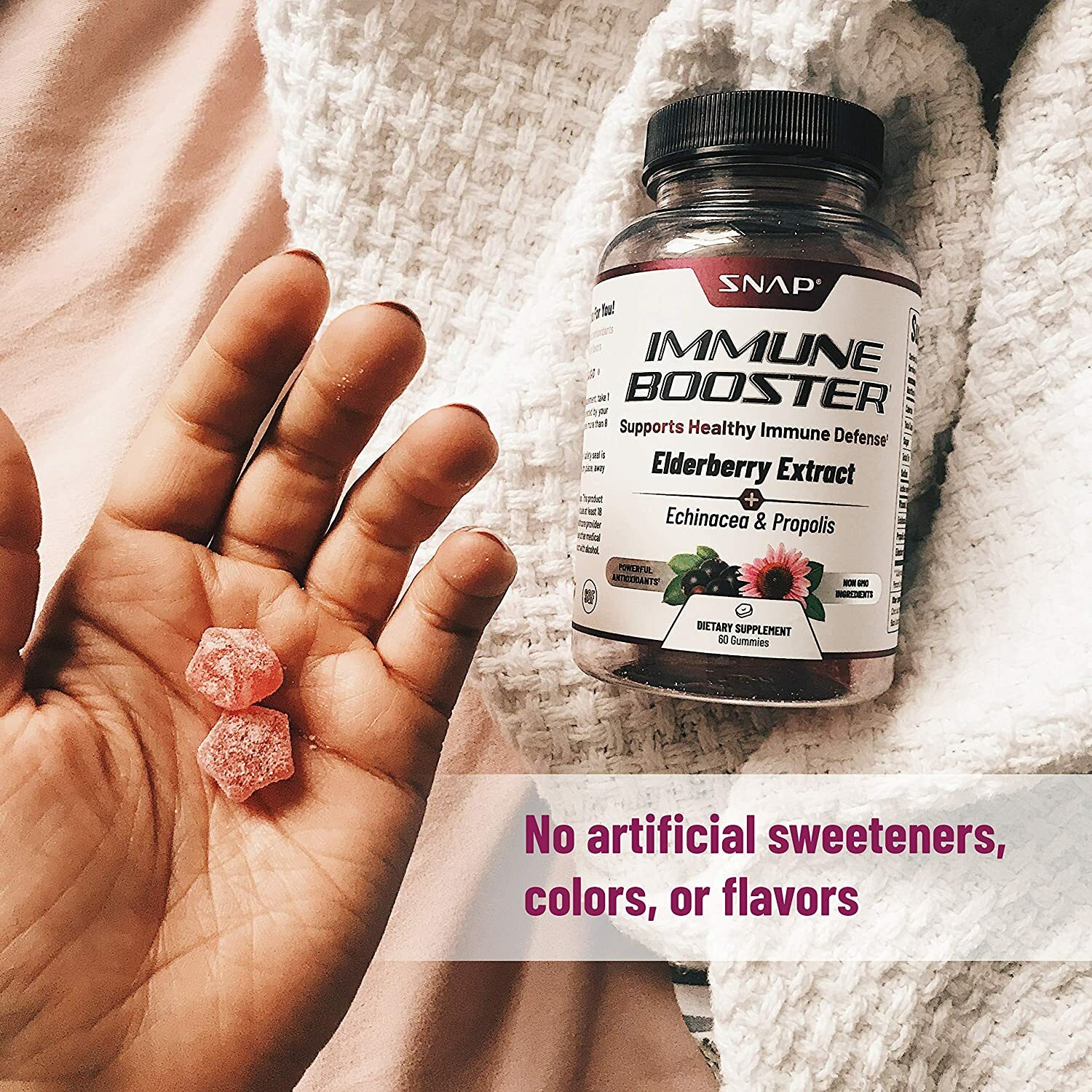 Organic Elderberry Gummies Chews Immune Support Supplement with Vitamin C - 60ct