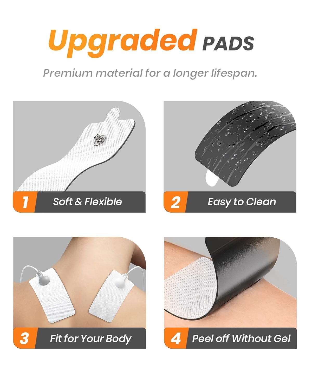 10-Pack TENS Unit Replacement Pads, Rectangular Snap Electrode Pads...