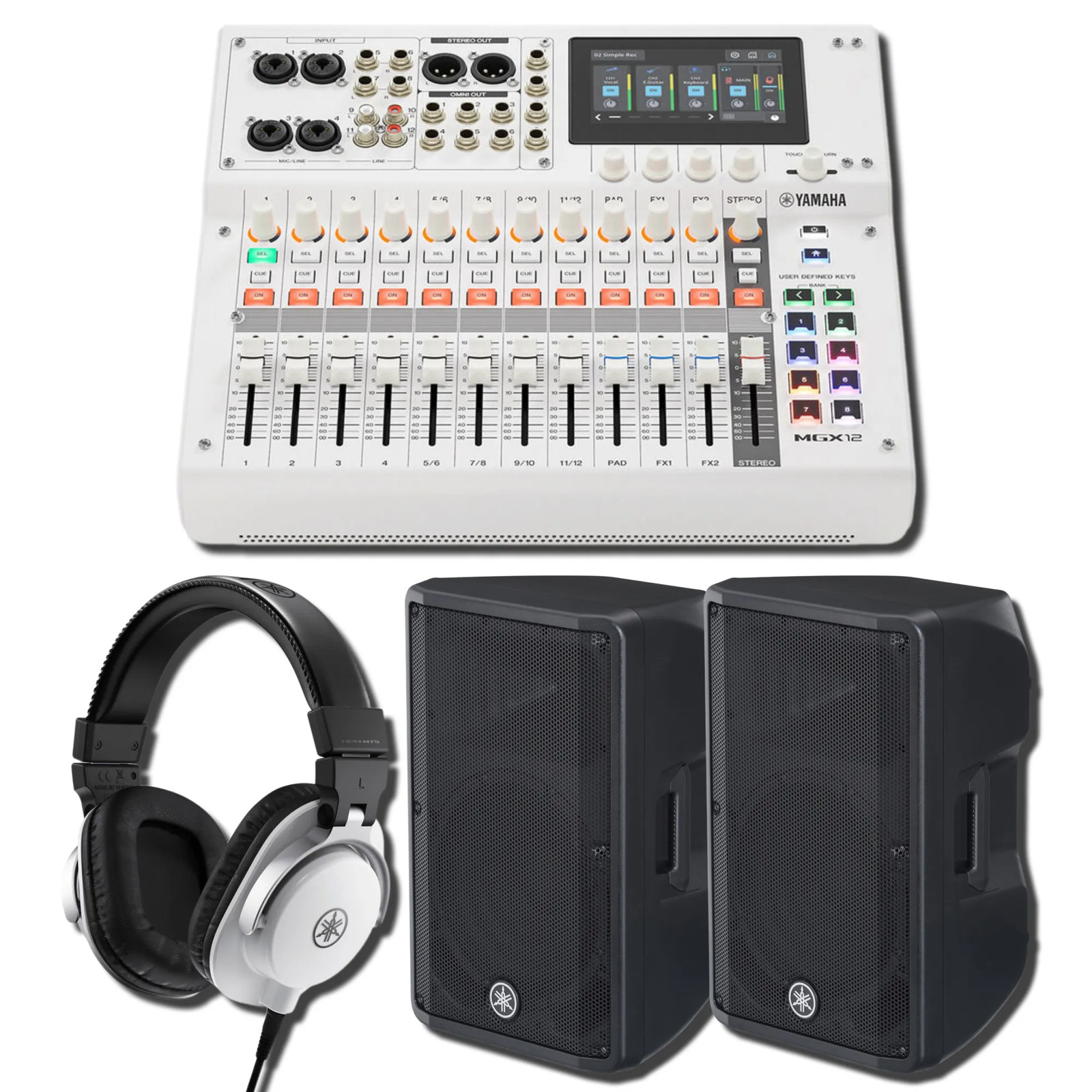 Yamaha MGX12 W 18-Ch Digital Mixer w/ 2x DBR12 1000W Speakers & HPH-MT5W