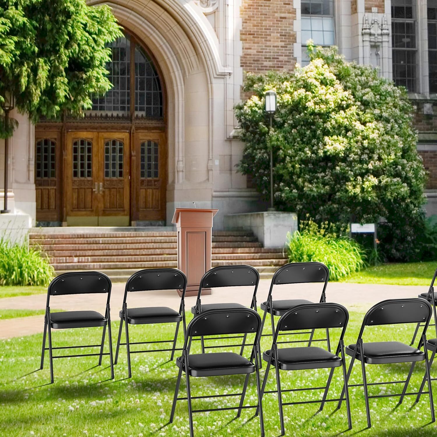 6 Pack Folding Chairs Padded Seats, Metal Frame Pu Leather Seat & Back, 350 lbs