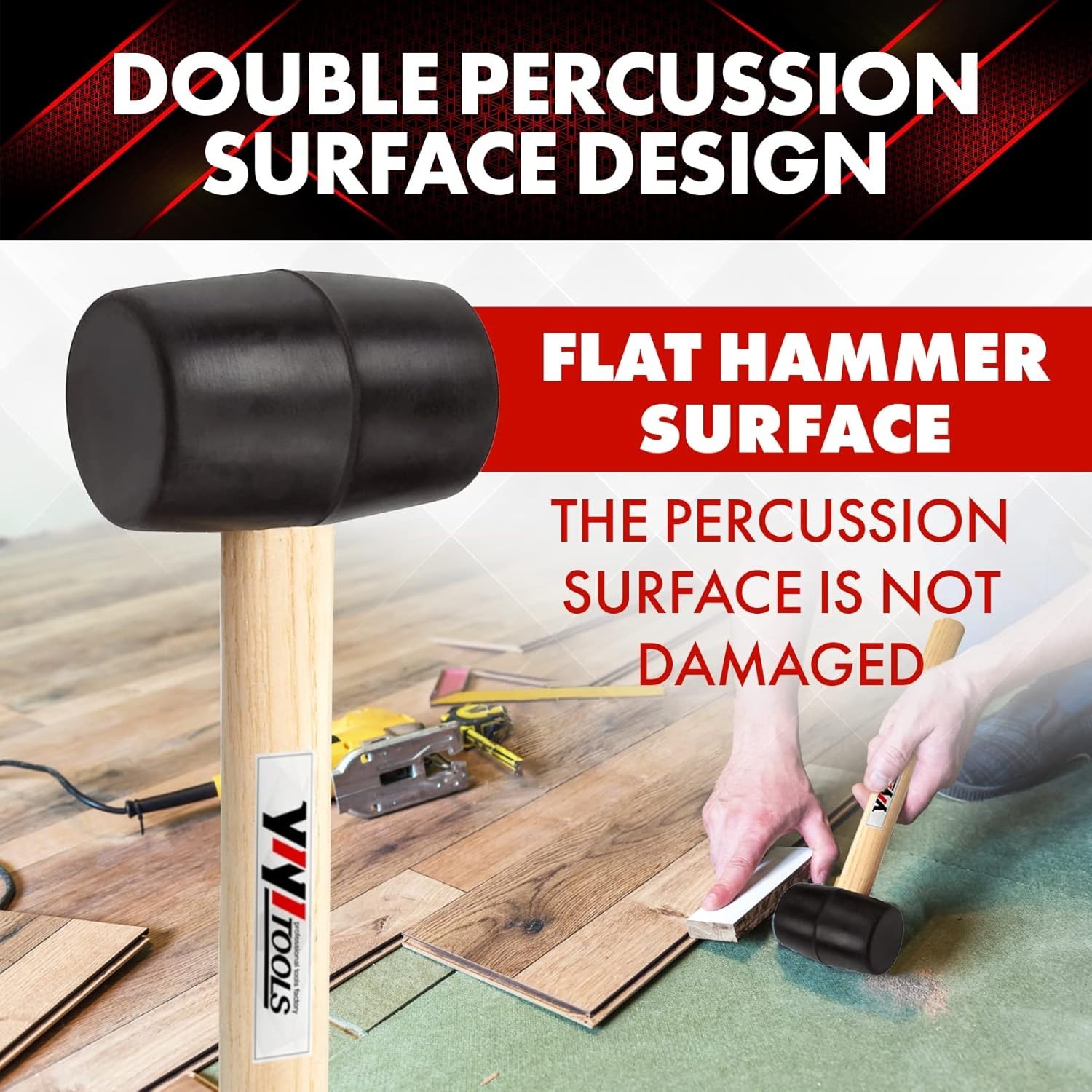 YY-2-005 Rubber Mallet Hammer With Wood Handle–8-oz, black