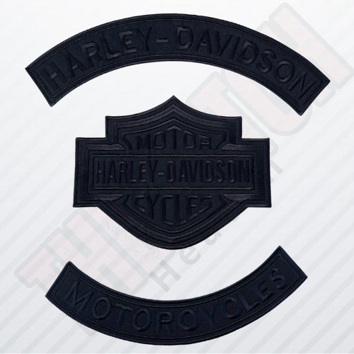 HARLEY DAVIDSON MOTORCYCLE ROCKER BLACK PATCH LARGE 15" & 12" EMBROIDERED LOGO