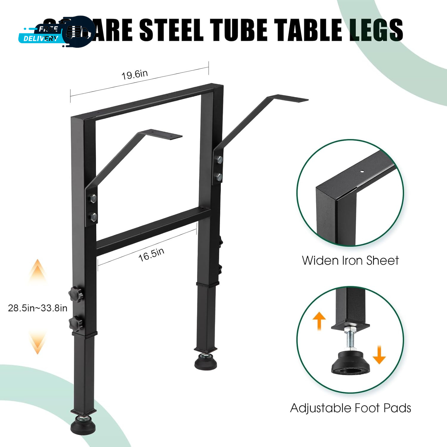 19.6 Inch Depth Workbench Frame Height Adjustable 28.5 to 33.8 Set