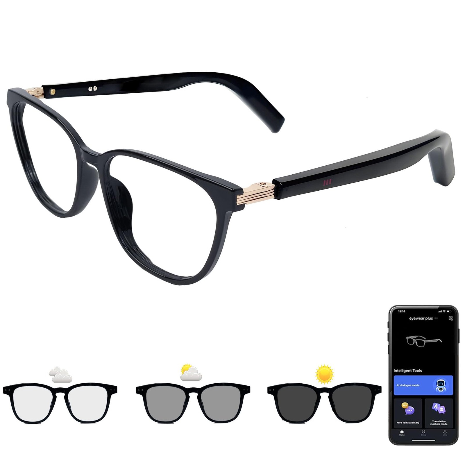 Glasses with Photochromic Lenses for Men and AI Translation Glasses with Tran...