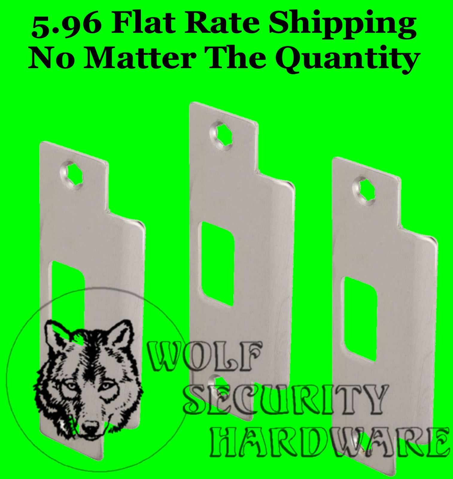 Lot of 3 Brushed Stainless Strike Plate ASA ANSI Metal Door Prep 1 1/4 X 4 7/8