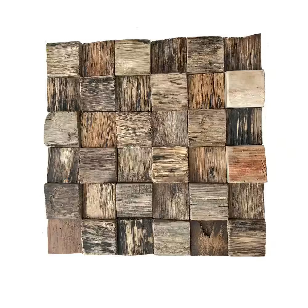 11-7/8 In. X 11-7/8 In. X 1/2 In. Reclaimed Boat Wood Mosaic Wall Tile Natural (