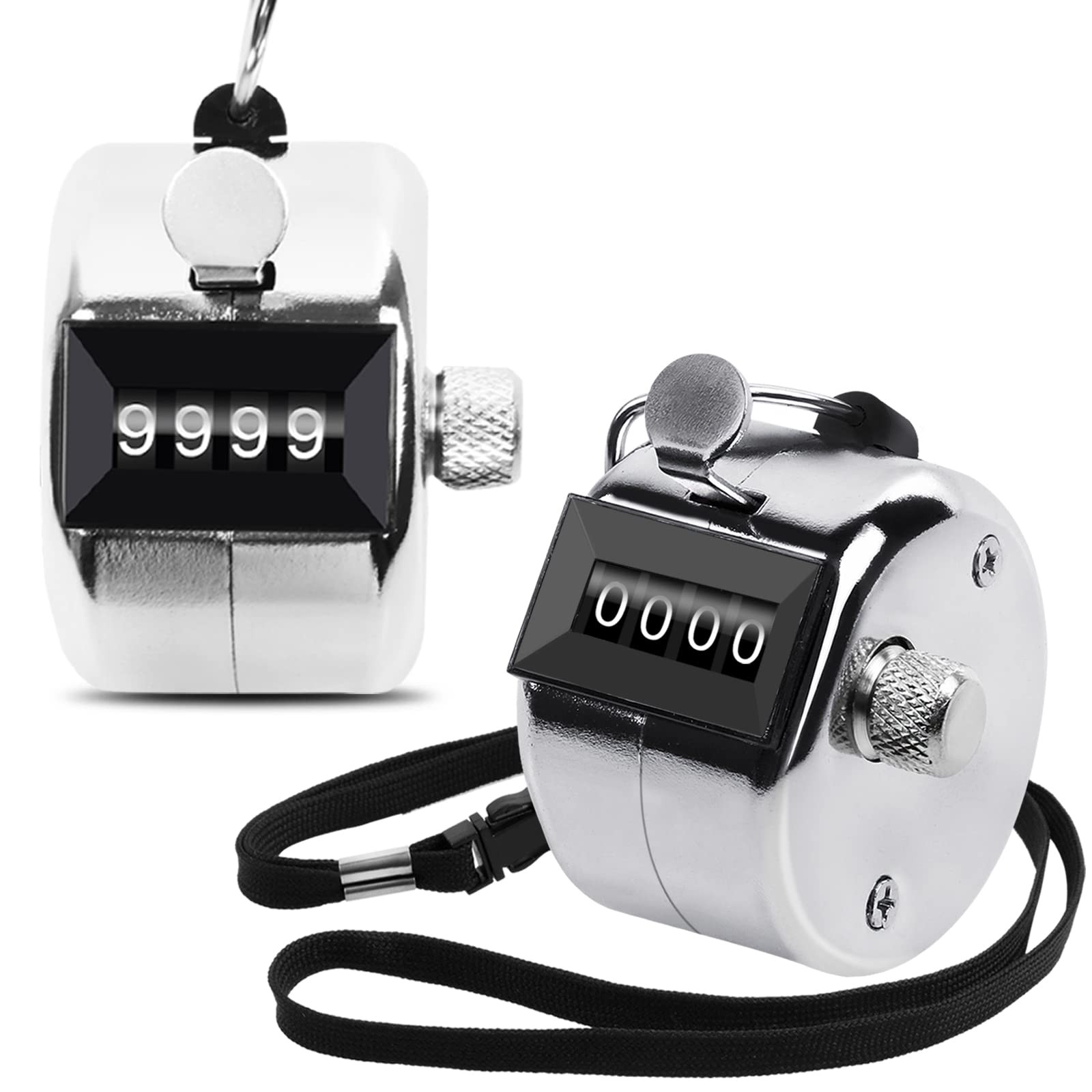 2 Pack Metal Hand Tally Counters 4 Digit Clicker Mechanical Reset With Lanyard