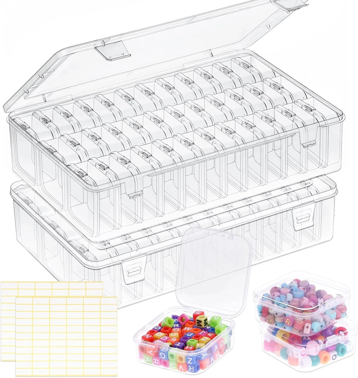 Bead Organizer Box, 72Pcs Small Clear Plastic Bead Storage, Mini Craft Storage C