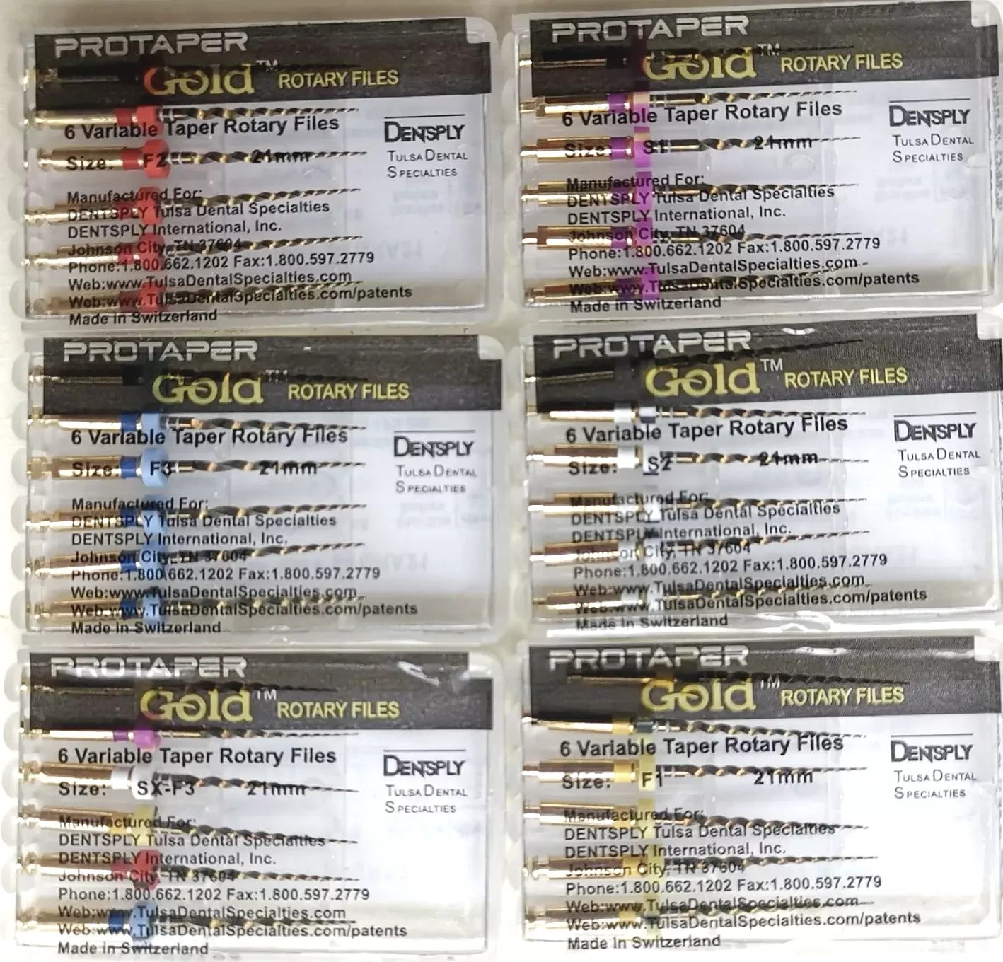 Dentsply ProTaper Gold Rotary Files F1,F2,F3,S1,S2,SX-F3, SX19 25mm 6 file pkg 1