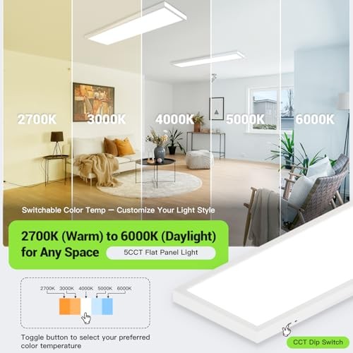 1x4 LED Flat Panel Light,Surface Mount Ceiling Light,5CCT 1x4FT 2PACK