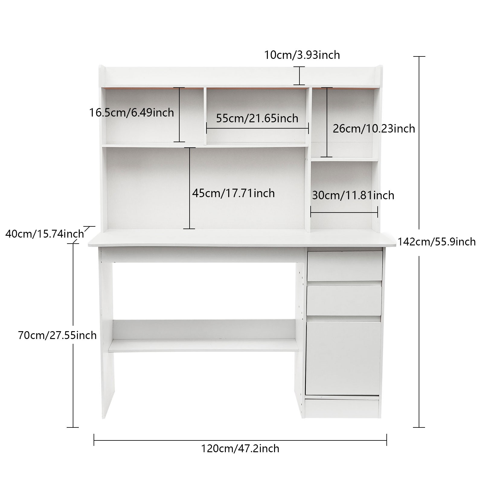 2 Drawers Home Office Desk, Modern Computer Desk, Rectangular Wood Office Desk