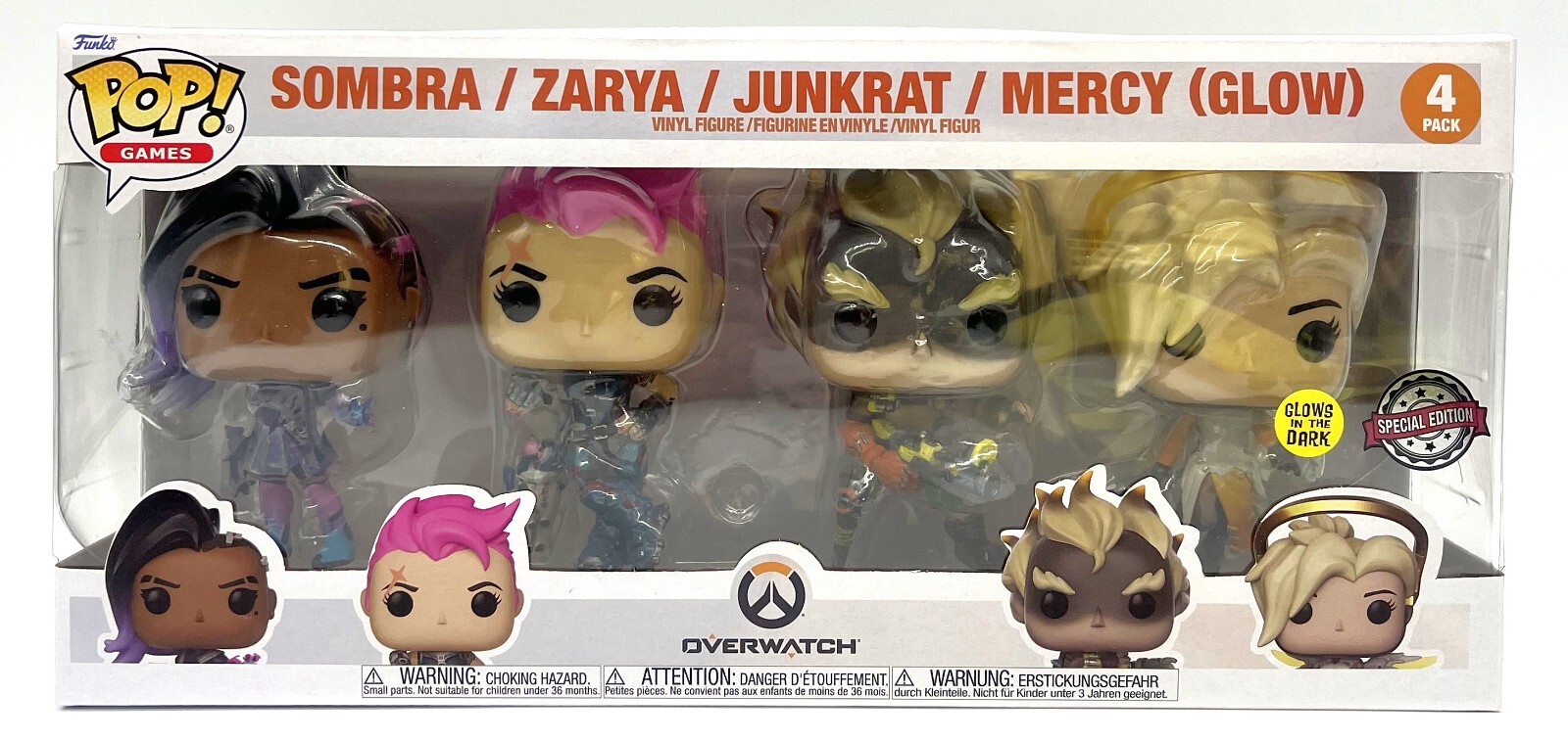Funko Pop! Overwatch Sombra Zarya Junkrat Mercy Glow 4 Pack Special Edition