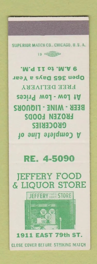 Matchbook Cover - Jeffery Food Liquor Store Chicago? IL SAMPLE