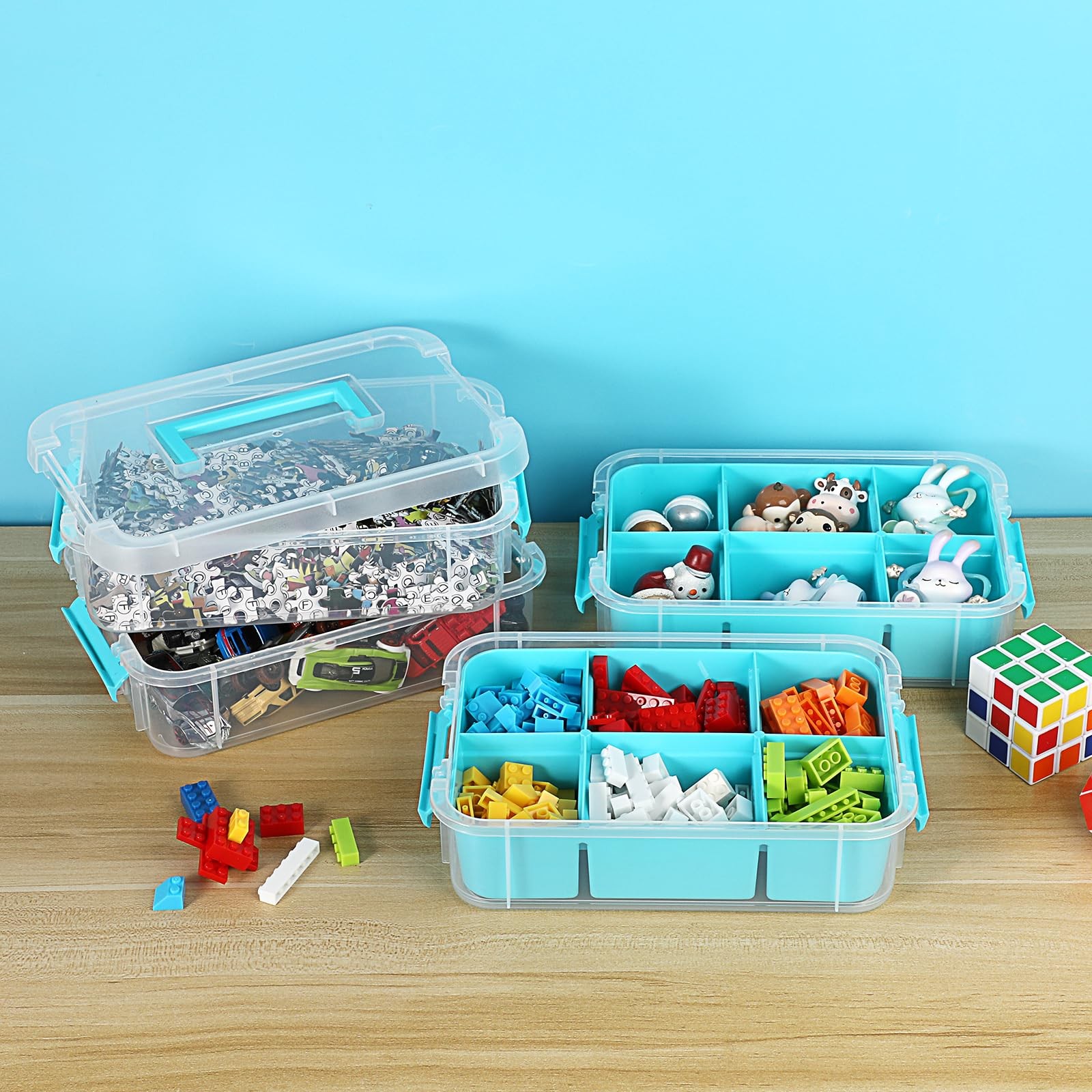 4-Tiers Stack Carry Storage With 2 Divided Tray, Transparent Stackable Storag...