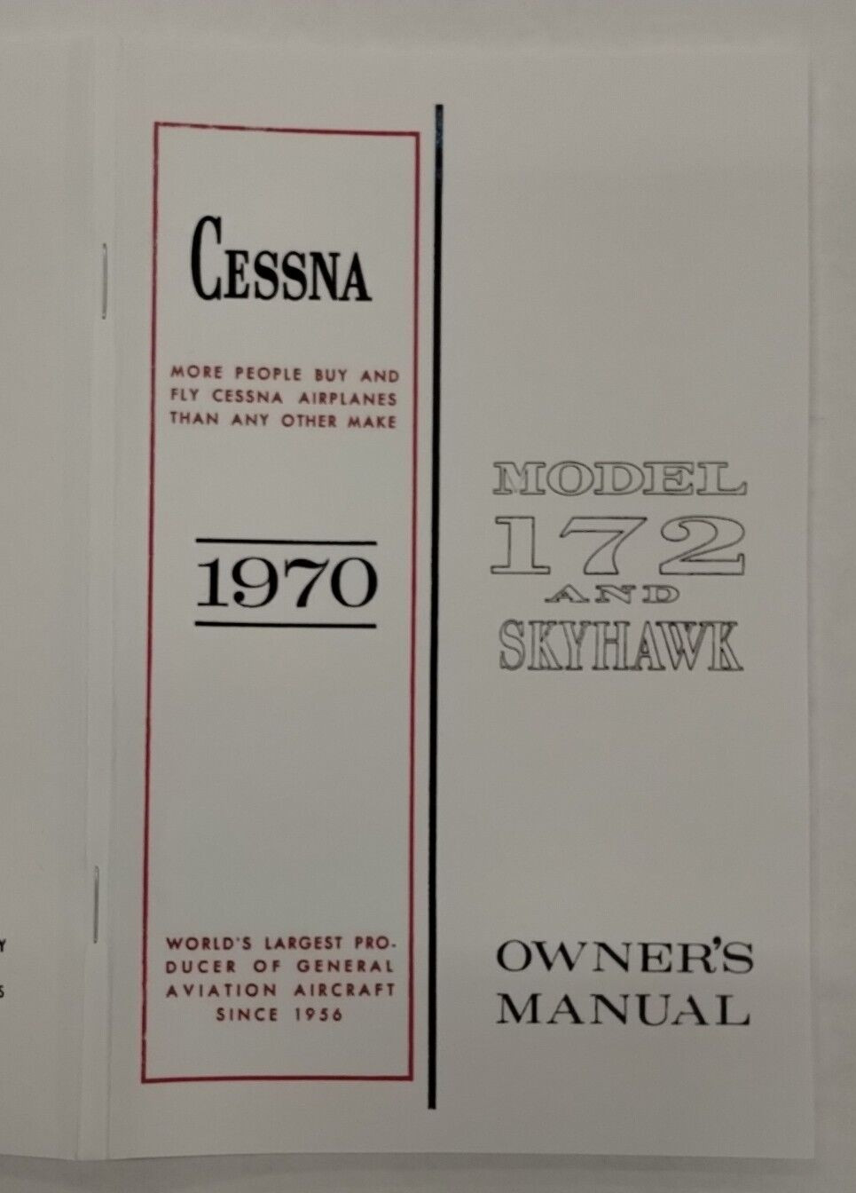 Cessna 1970 Model 172K & Skyhawk Owner's Manual-Reproduction