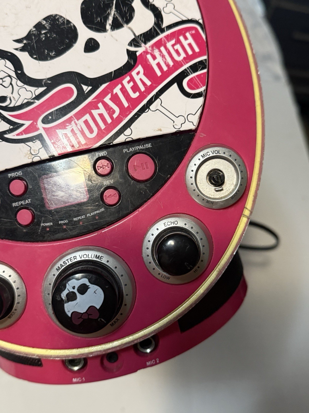 Monster High Disco Party CD Player & Karaoke Machine Missing Mic Knob TESTED