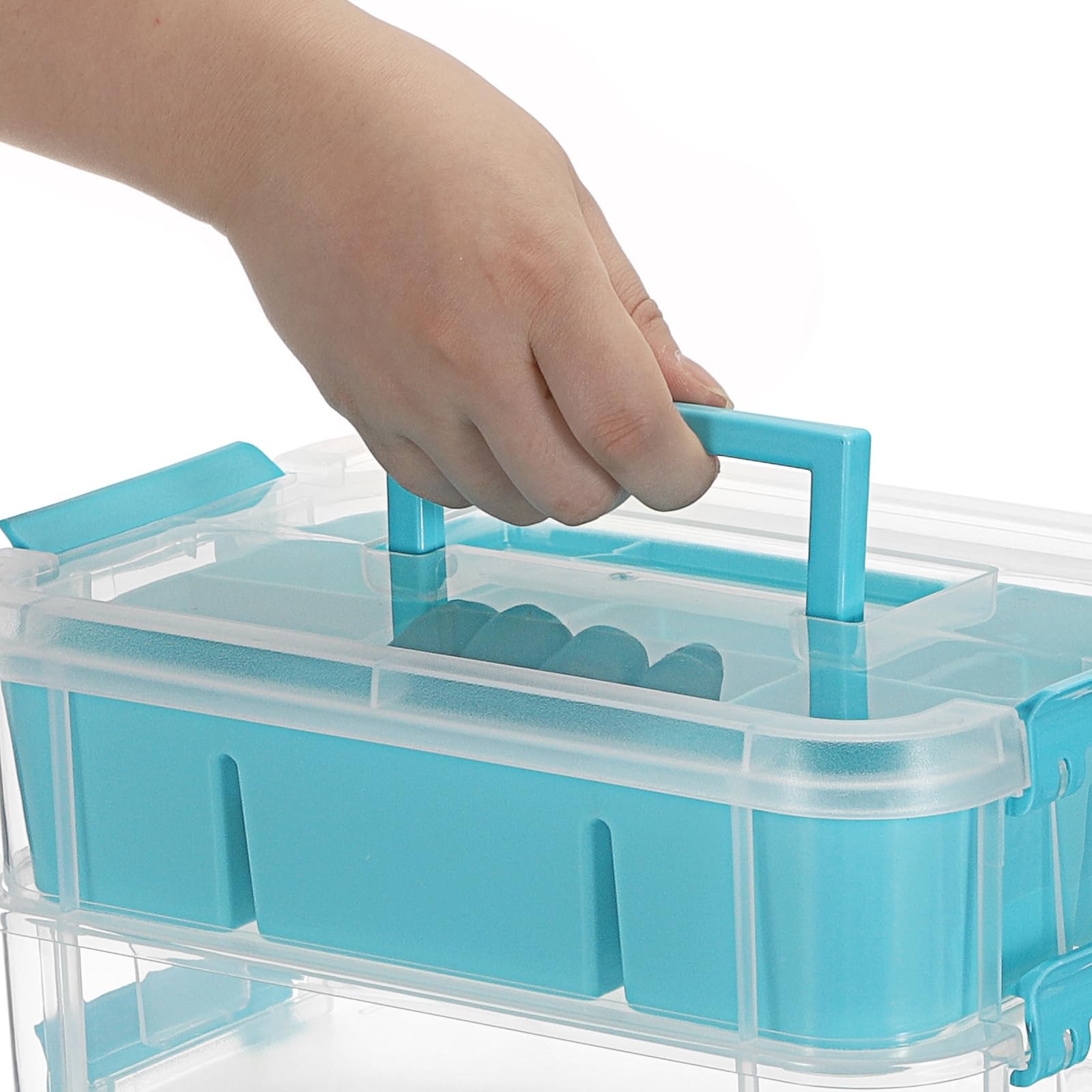 4-Tiers Stack Carry Storage With 2 Divided Tray, Transparent Stackable Storag...