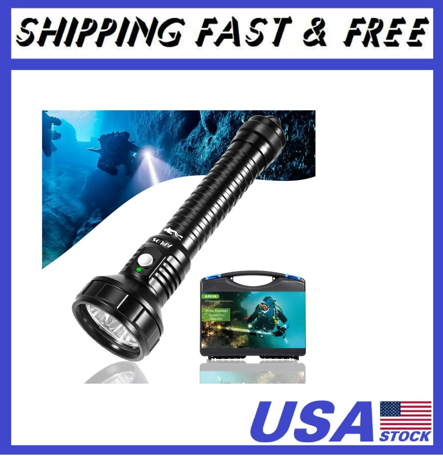 AP200 Scuba Diving Flashlight, 20000 Lumen Dive Light, Waterproof Underwater