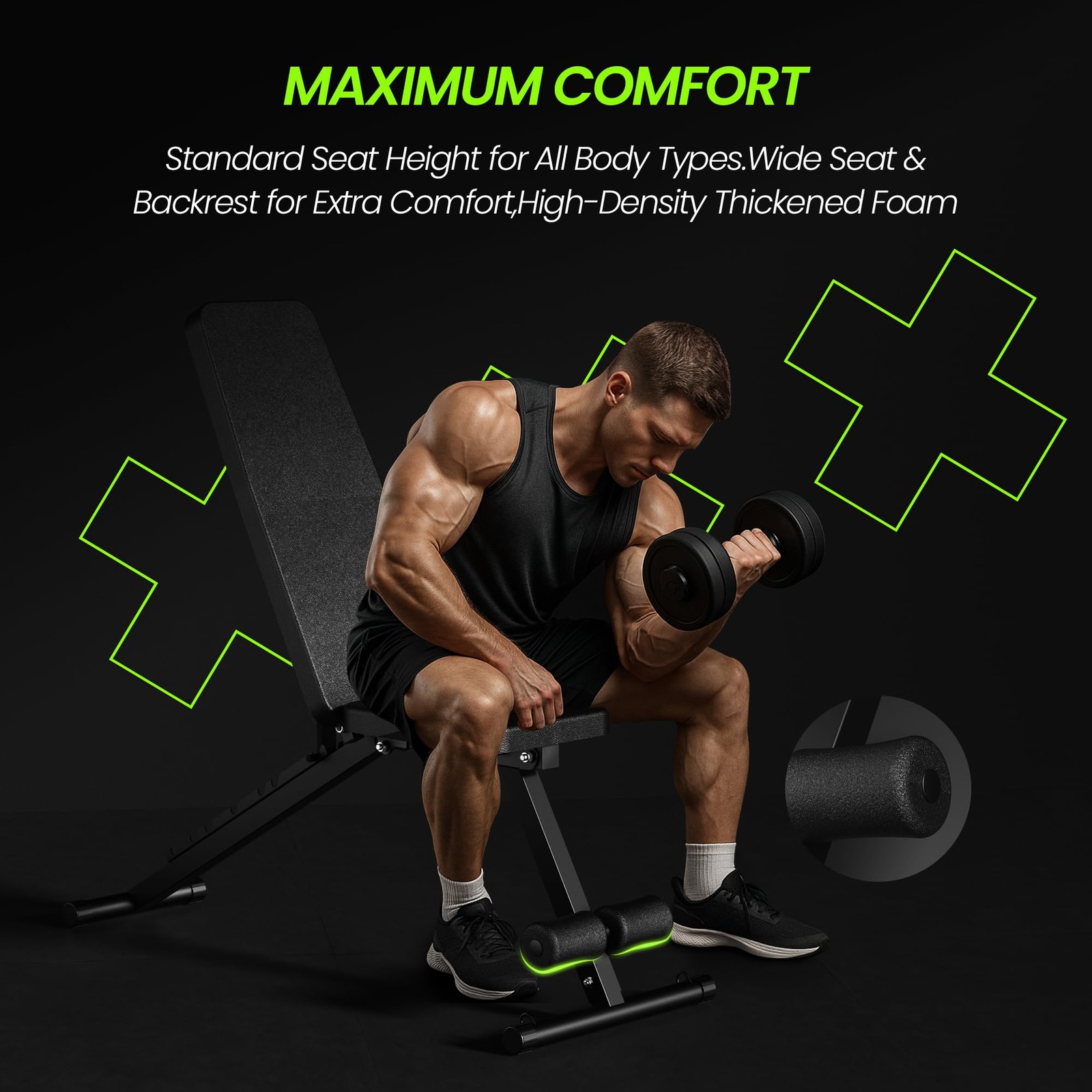 Adjustable Weight Bench Foldable Incline Decline Flat 600LBS Resistance Bands