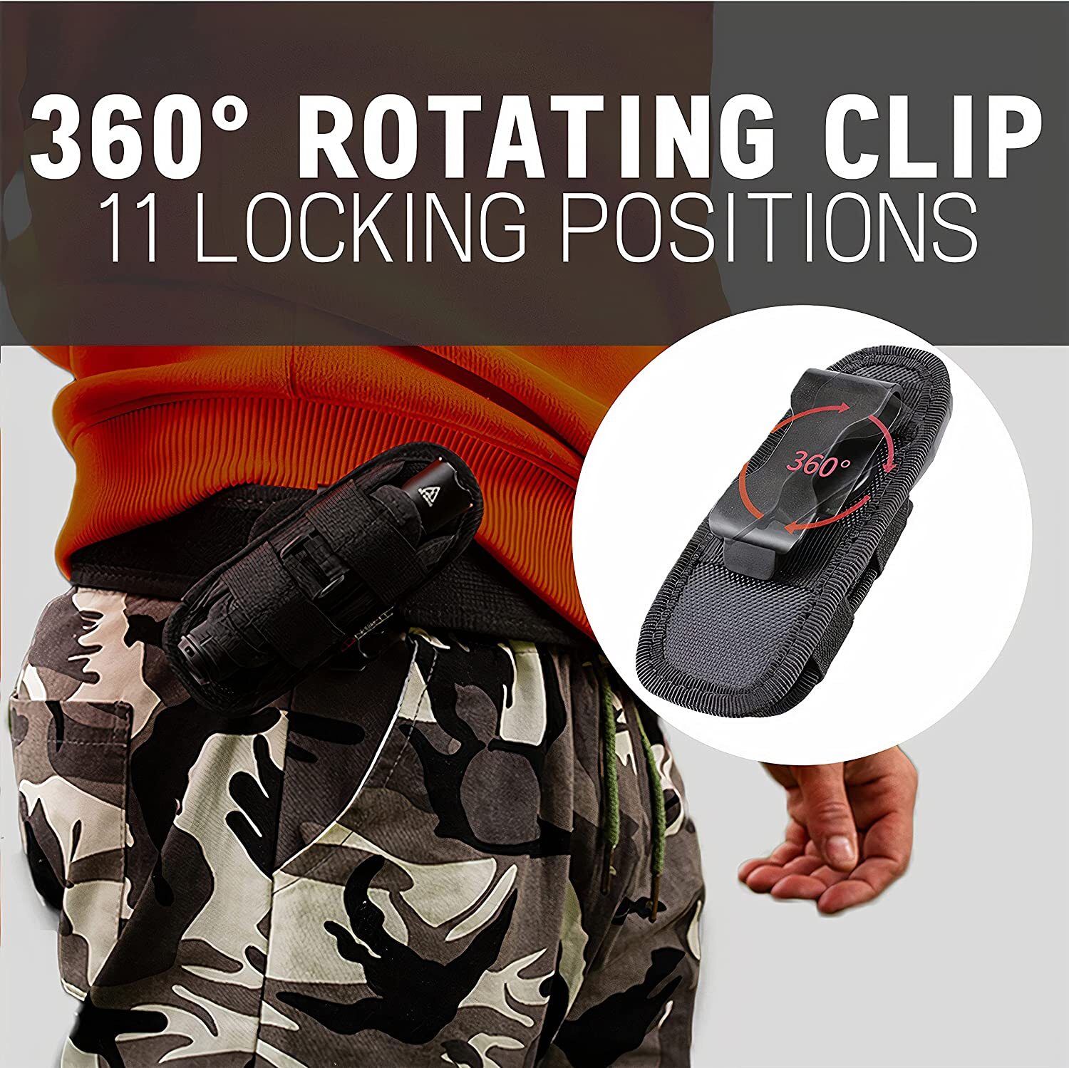 3Pack Tactical Flashlight Holster Pouch Stretchable Rotatable Clip 360° Holder