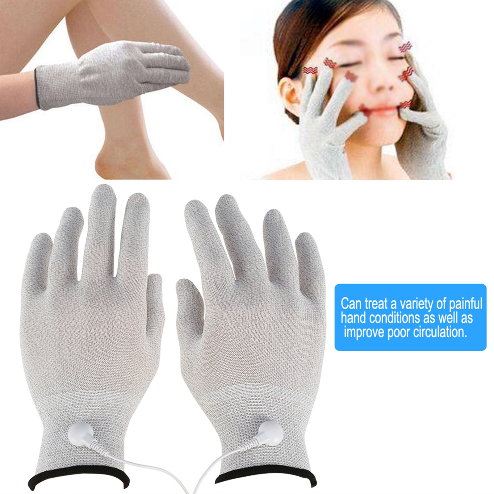 Home Portable Newest Conductive Fiber Electrode Massage Gloves With Adapter Wire