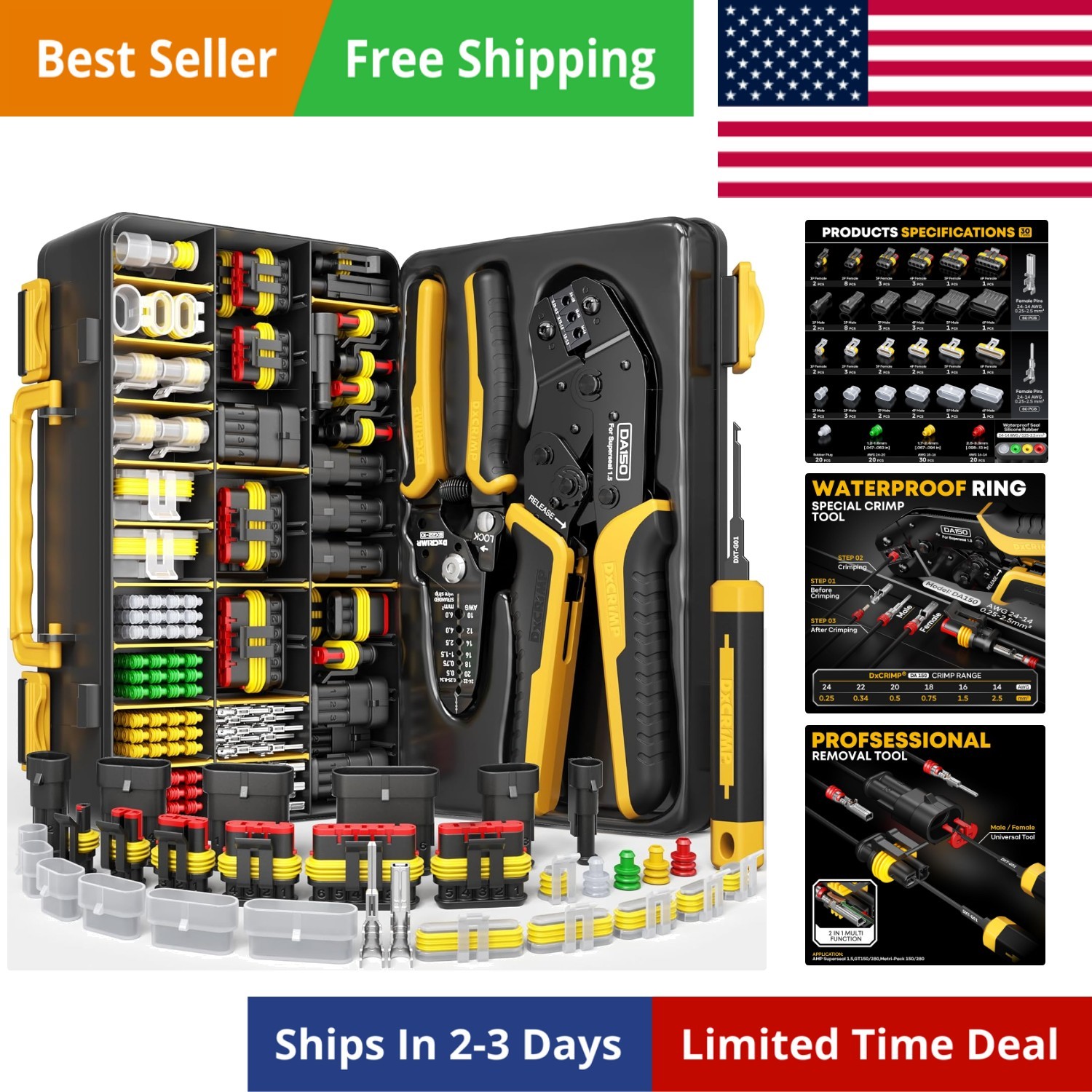 Automotive Electrical Connectors & Crimping Tool Kit, 1-6 Pin 1.5 Series Wate...
