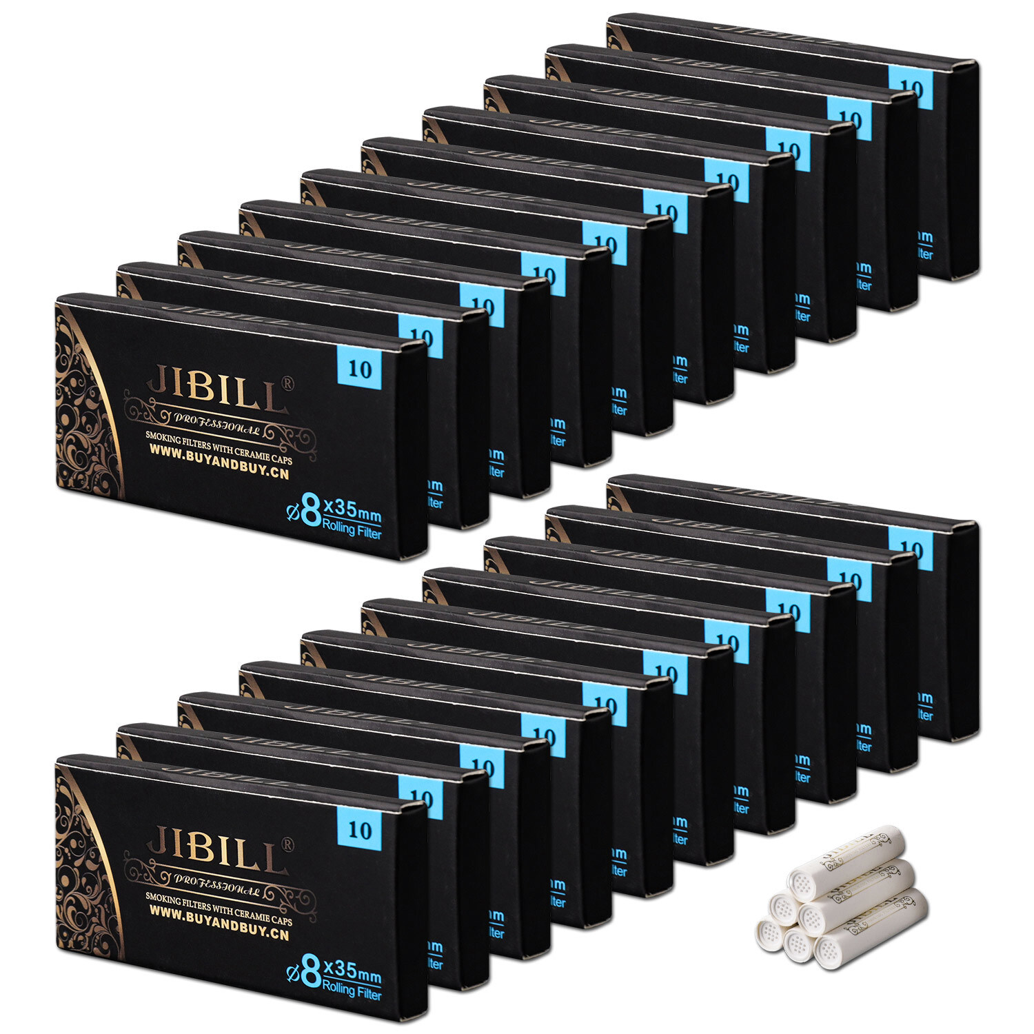 JIBILL 200pcs 8mm Activated Carbon Filters for Tobacco Smoking Pipe Ceramic Caps