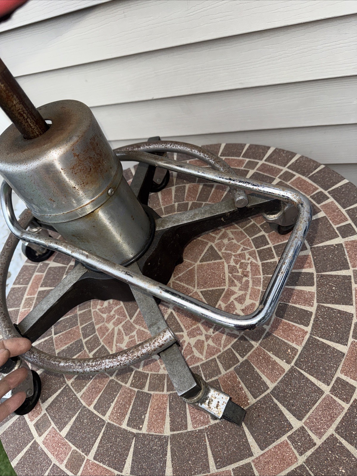 Vintage Foot Adjustable Medical Stool with Cast Iron Base. Rusty And Very Heavy