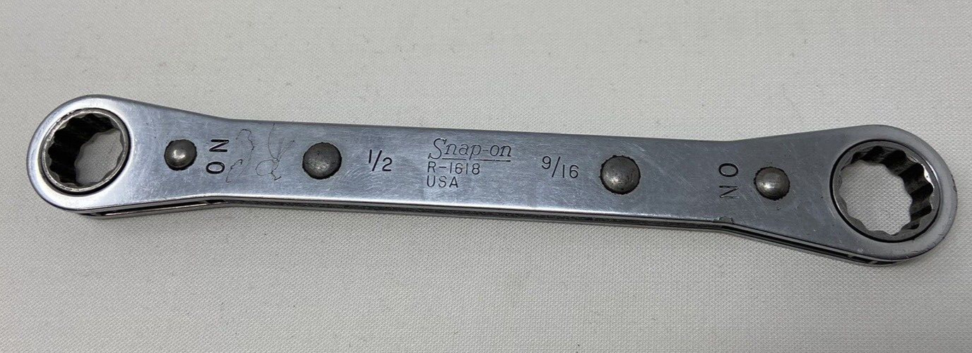 Snap-On R-1618 Double Box End Ratcheting Wrench 1/2-9/16 PAT 3273430