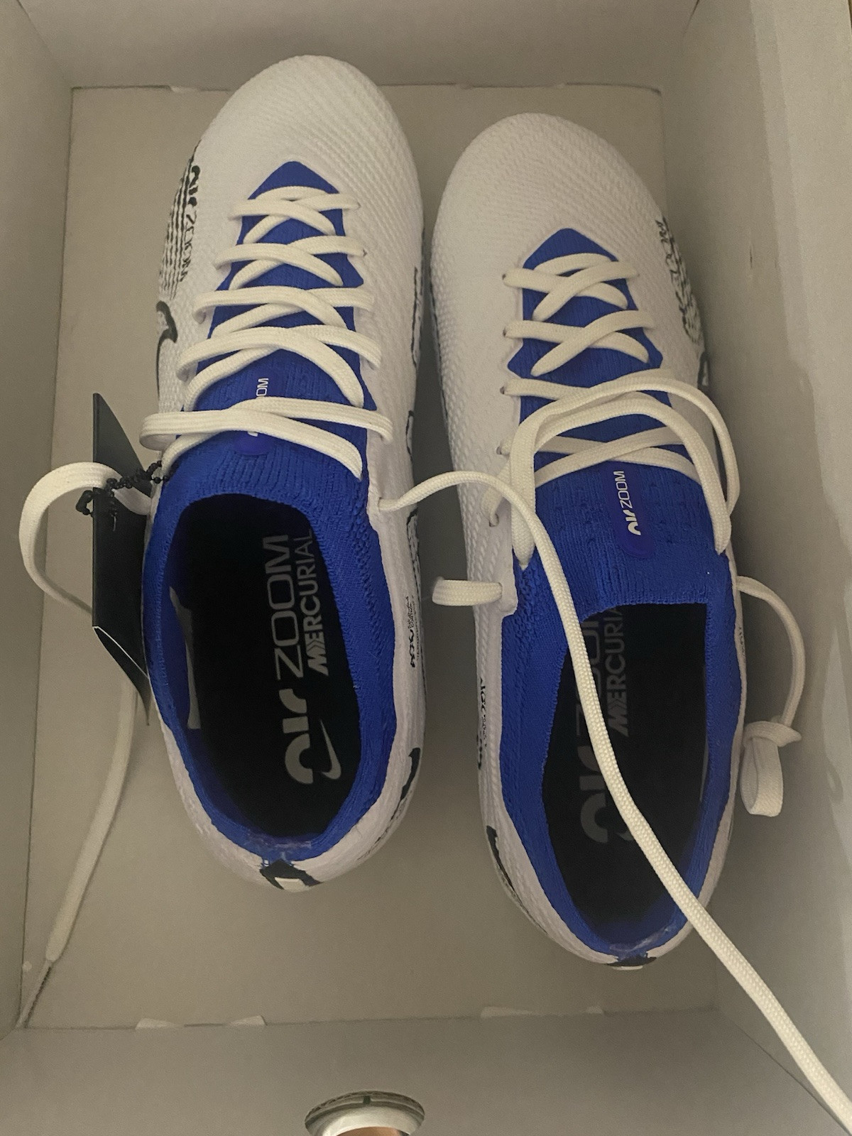 New Nike By Cecilia Cleats Zoom Mercurial Vapor 15 Elite White/Blue Sz M5/W6.5