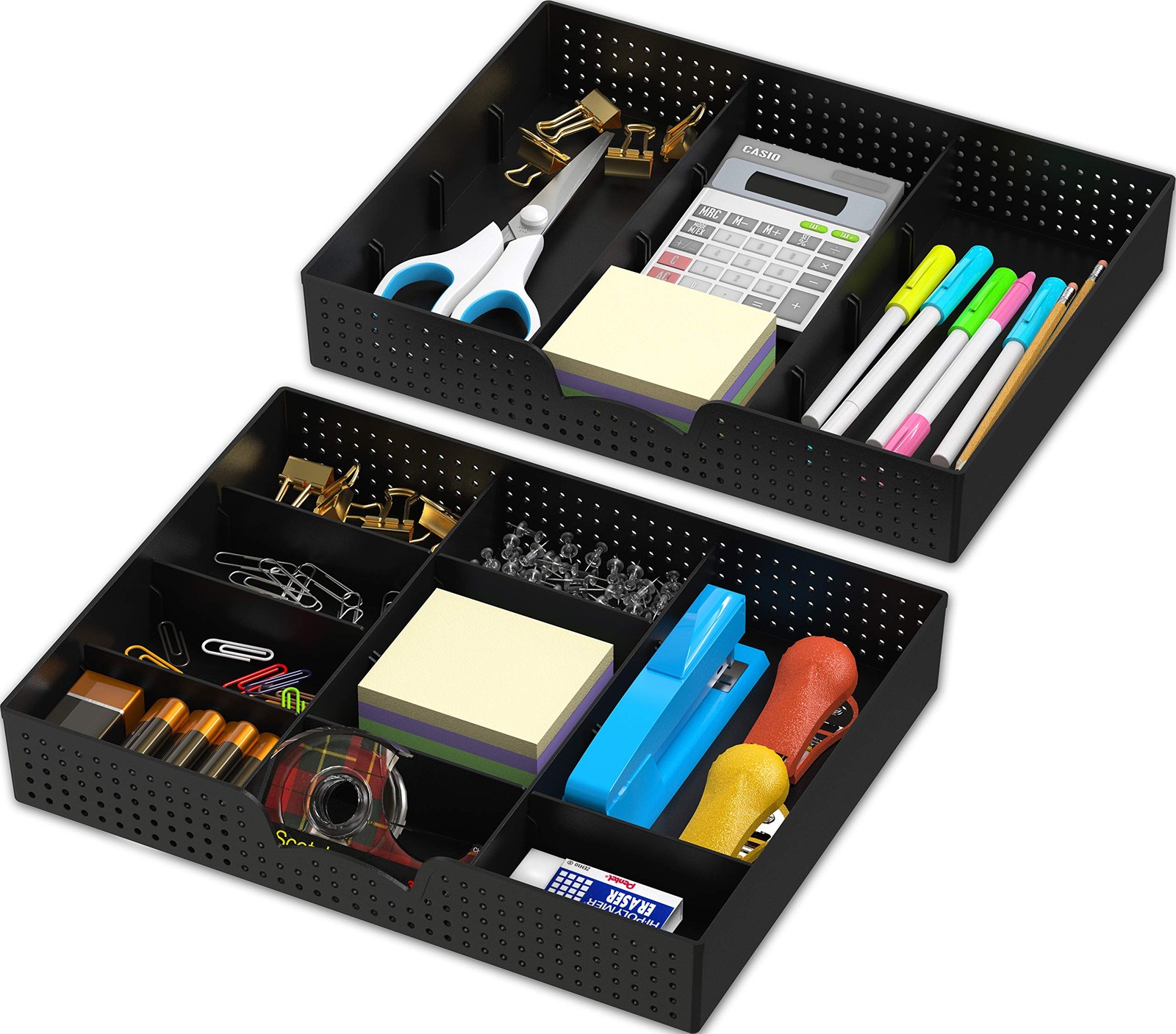 Adjustable Drawer Organizer Tray, 9 Compartments, 2~Pack, Black