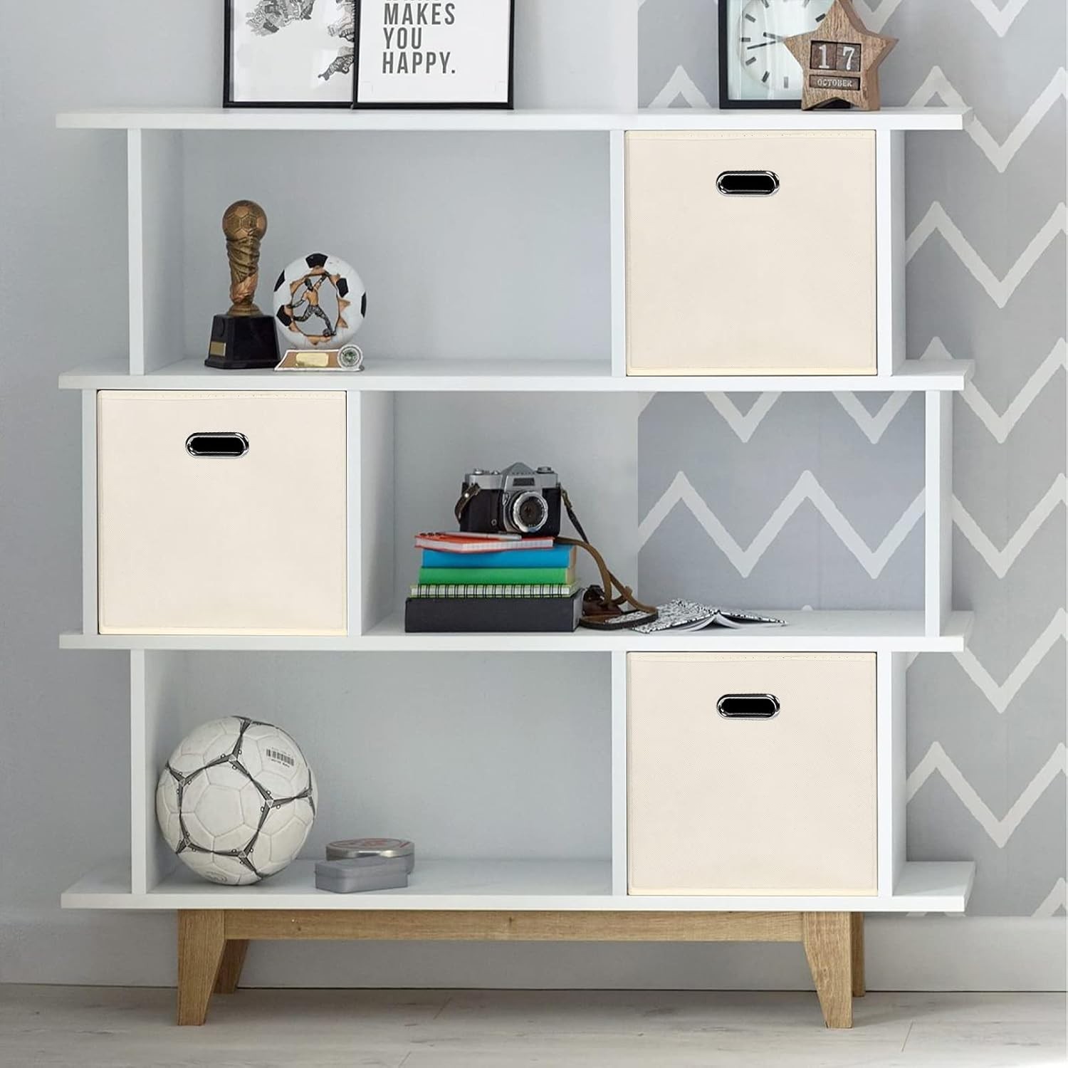 Elegant Foldable Storage Cubes - Creamy-White Fabric Organizer Baskets (11")