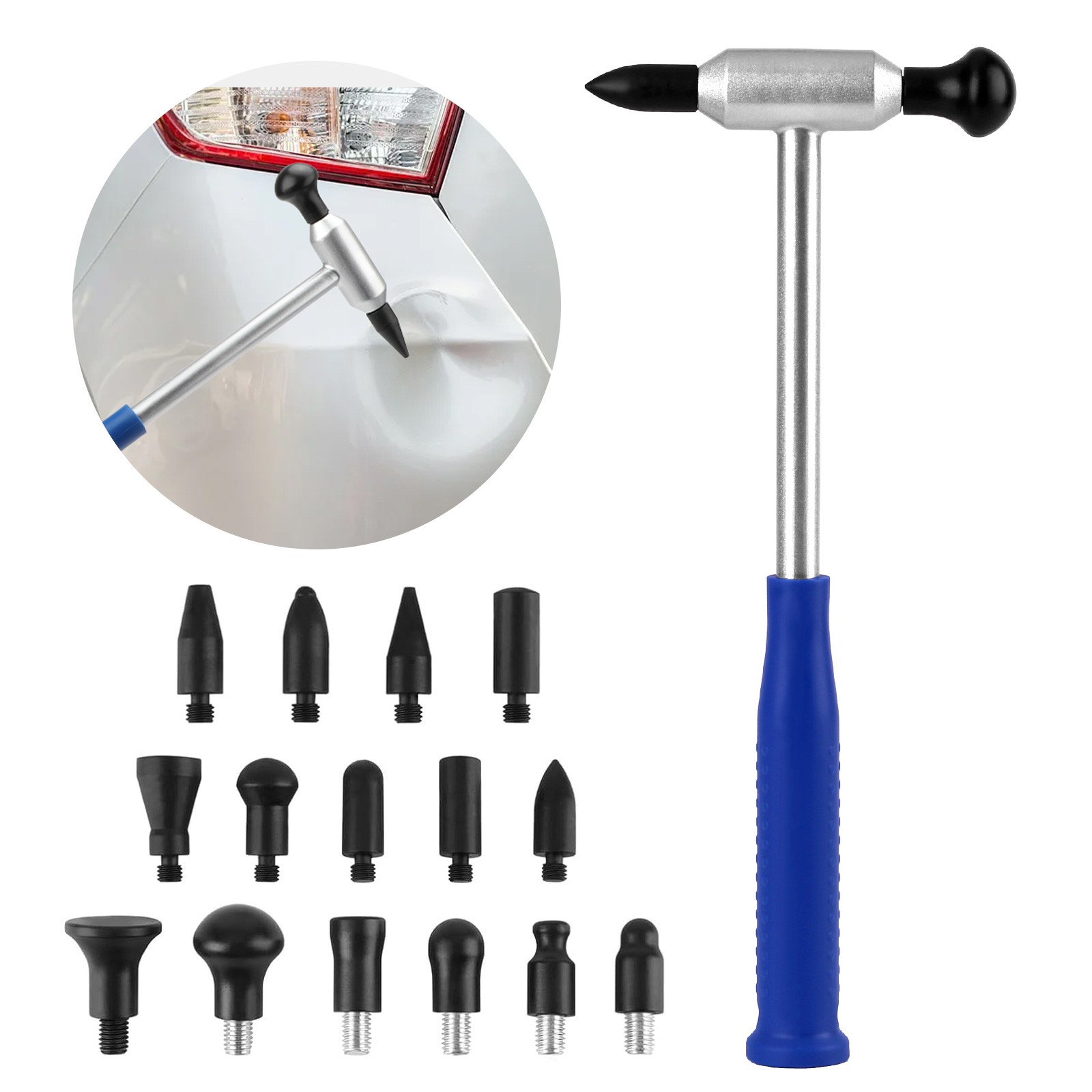 16× Heavy Duty Car Body Dent Repair Tool Kit w/15 Knock Down Heads for Auto Fix