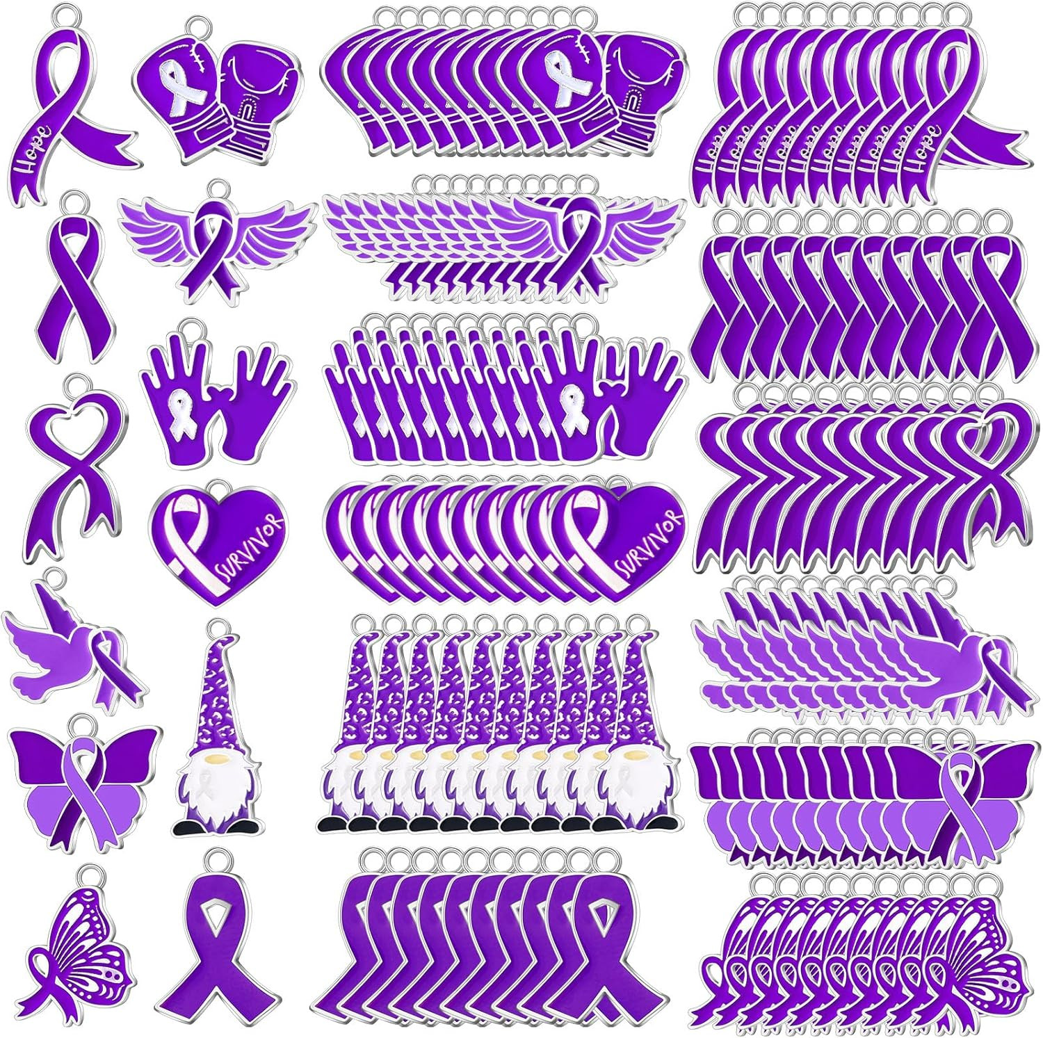 120 Pcs Purple Ribbon Awareness Charms Alzheimers Pancreatic Cancer Product Over
