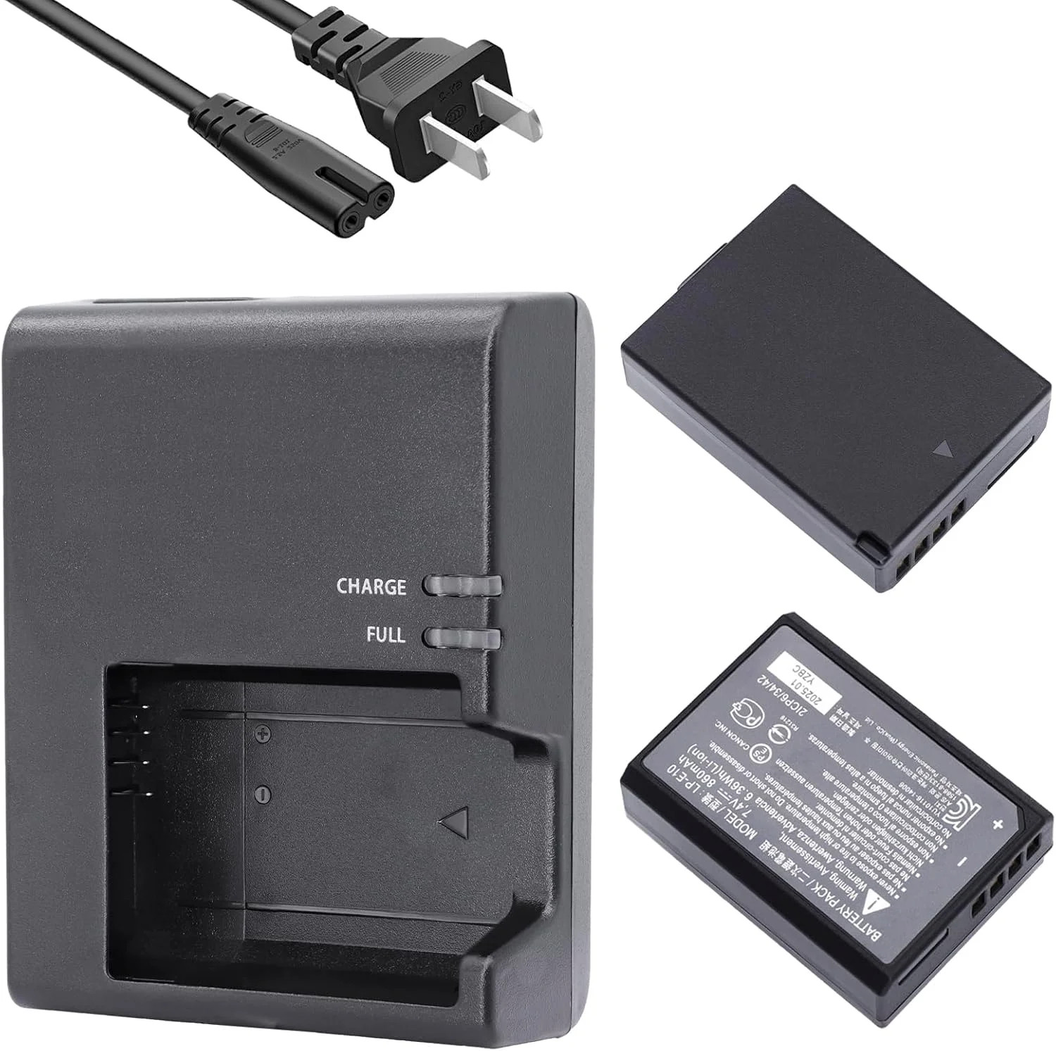 LP-E10 Battery 2 Pack 860mAh with Rapid Charger for Canon EOS Rebel T7 T6 T5 T3