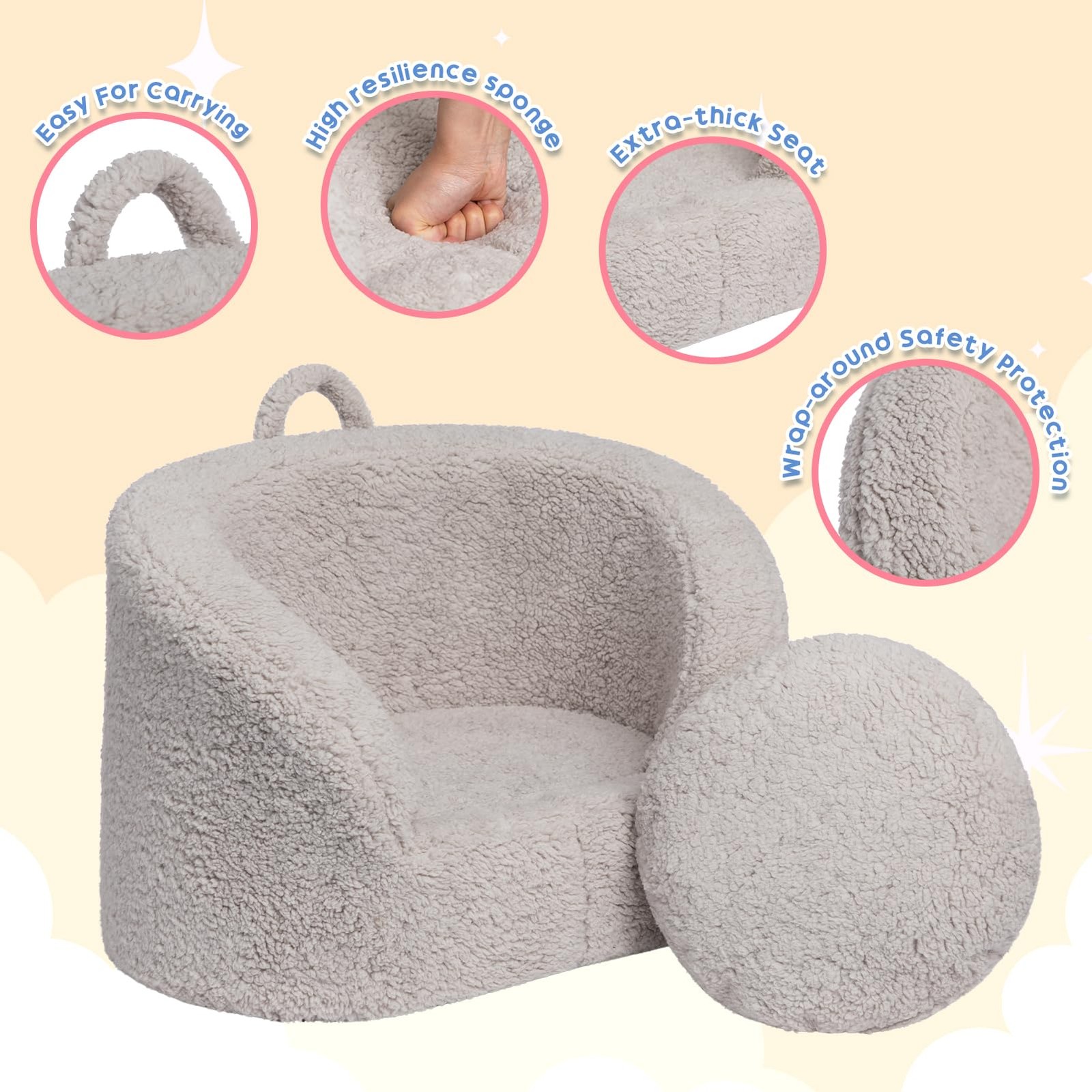 Snug-Arch Toddler Couch, Comfy Foam Baby Chair, Ergonomic Toddler Chair with ...