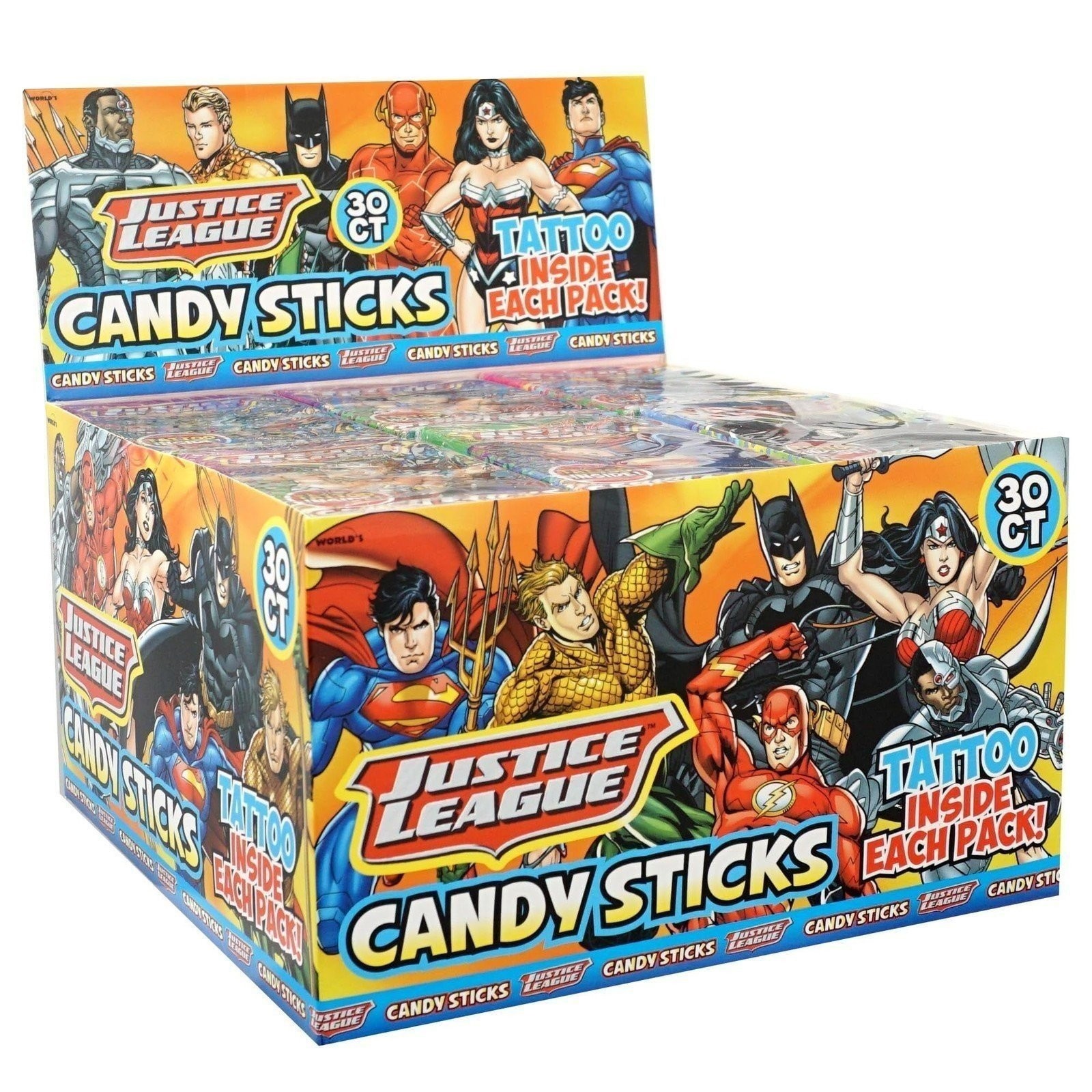Justice League Superhero Candy Sticks & Tattoo Inside Each Pack, 30 Pack,...