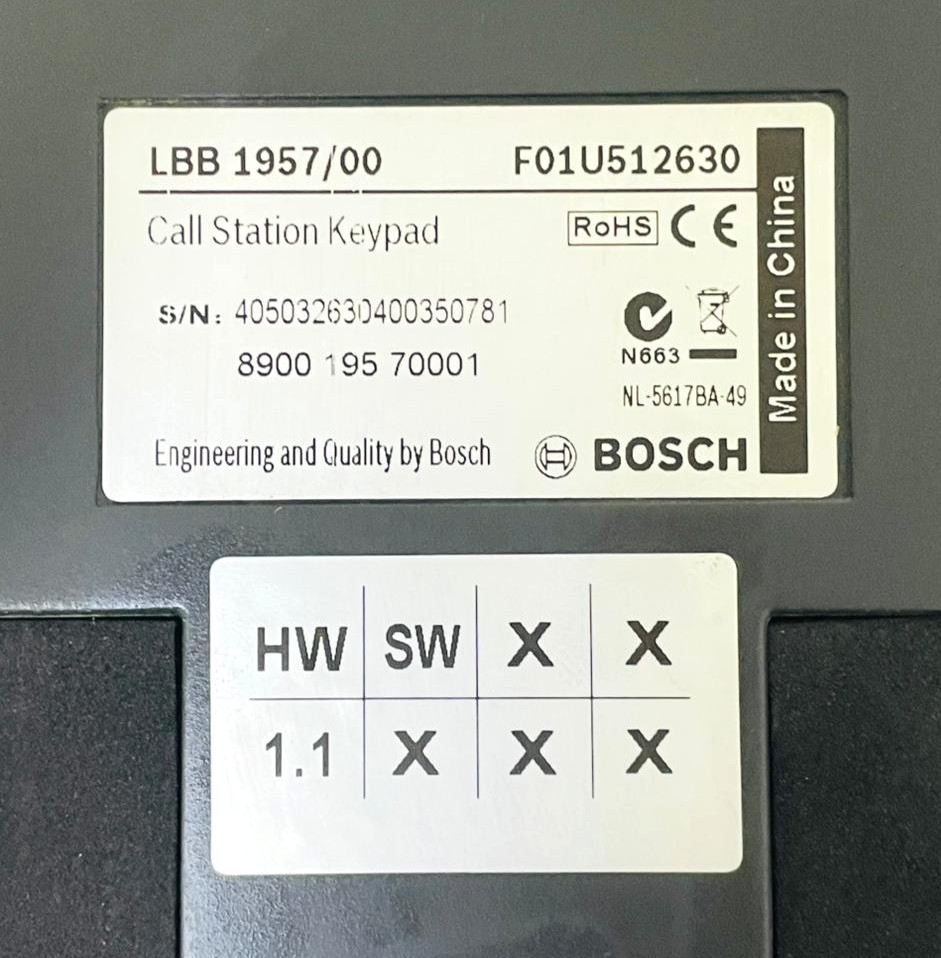 BOSCH LBB 1957/00 Call Station Keypad
