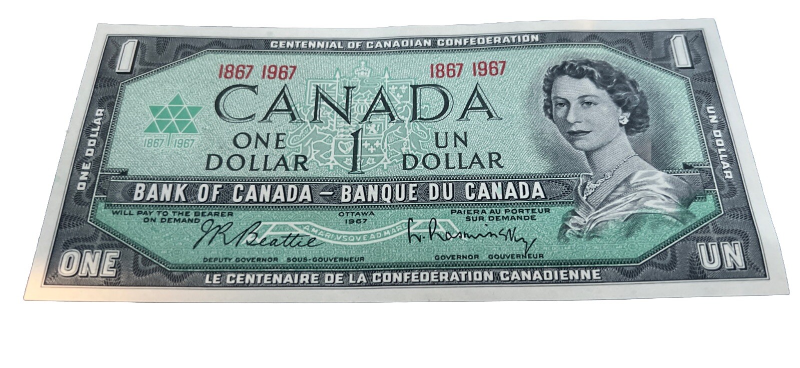 1967 BANK OF CANADA QEII $1 Beattie/Rasminsky Centennial 1867-1967 Uncirculated
