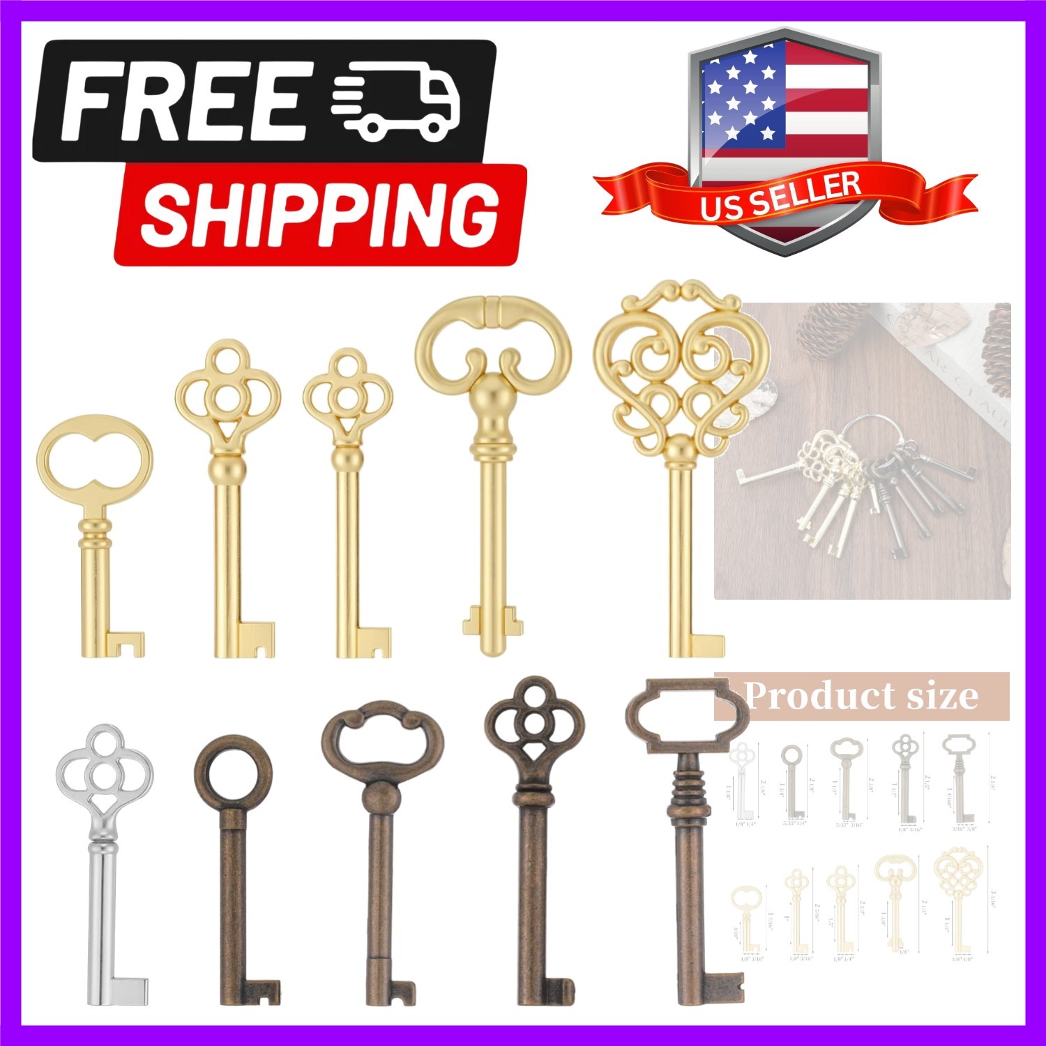 Key Set, 10 Pcs Keys Hollow Universal Key Replacement for Antique Dresser and...
