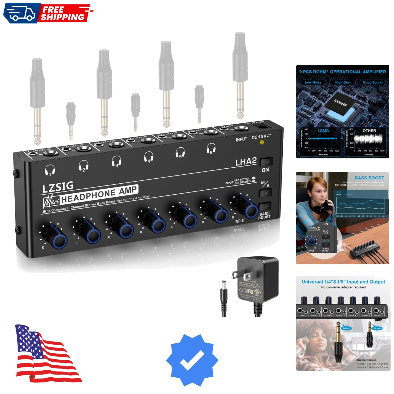 Headphone Amplifier 6 Channel Metal Stereo Audio Amplifier with Bass Boost,Mi...