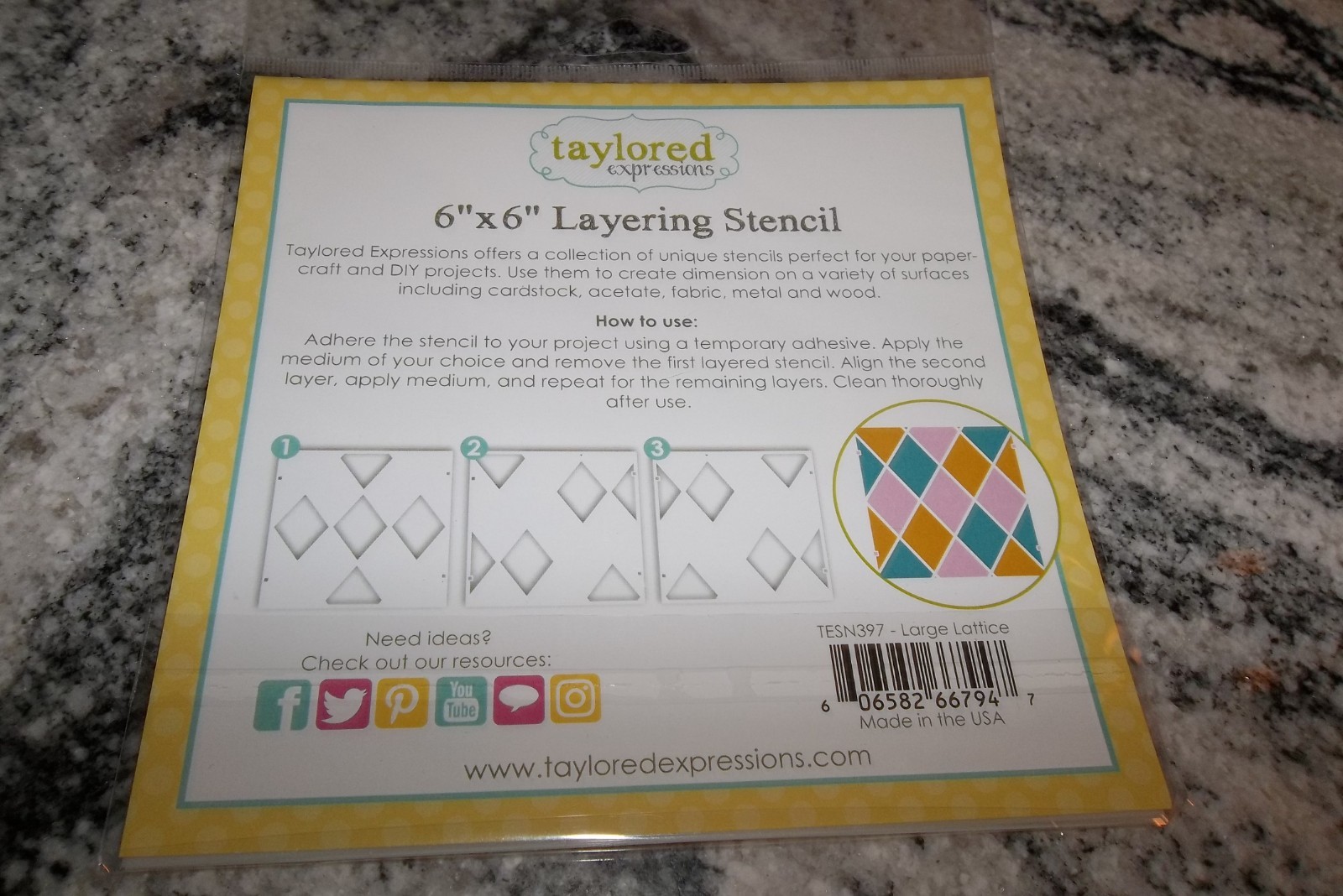 Taylored Expressions 6" X 6" Layering Stencil "Large Lattice"  New